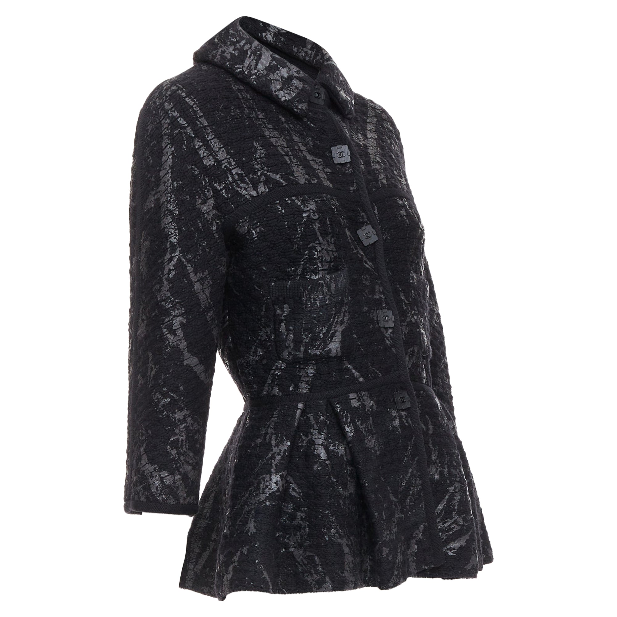 Women's Chanel painted tweed cc square buttons peplum coat