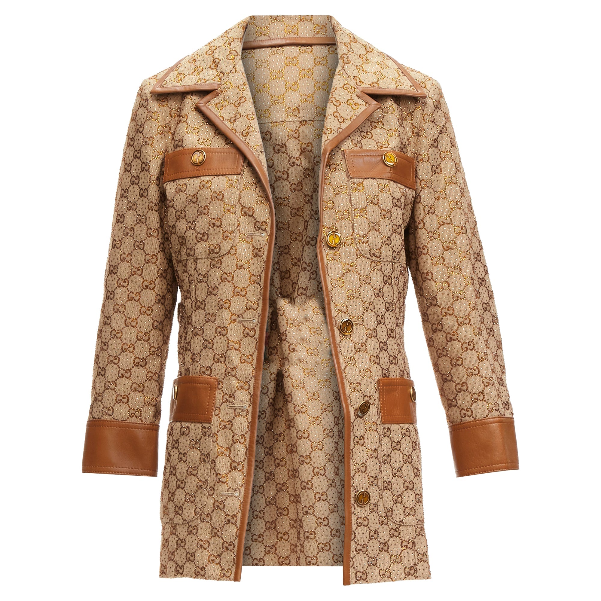 Women's Gucci aria crystal embellished horsebit web belt gg canvas jacket