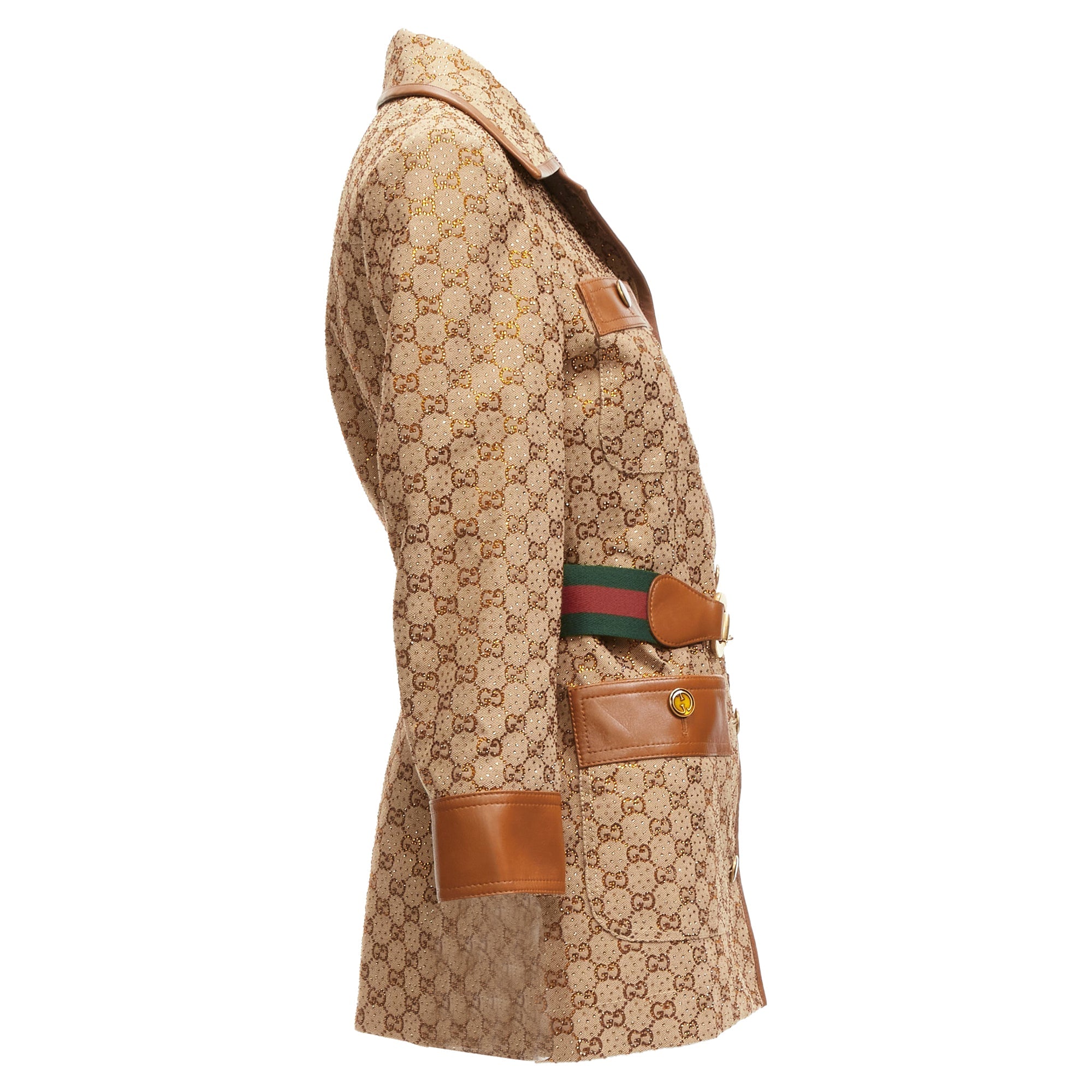 Women's Gucci aria crystal embellished horsebit web belt gg canvas jacket