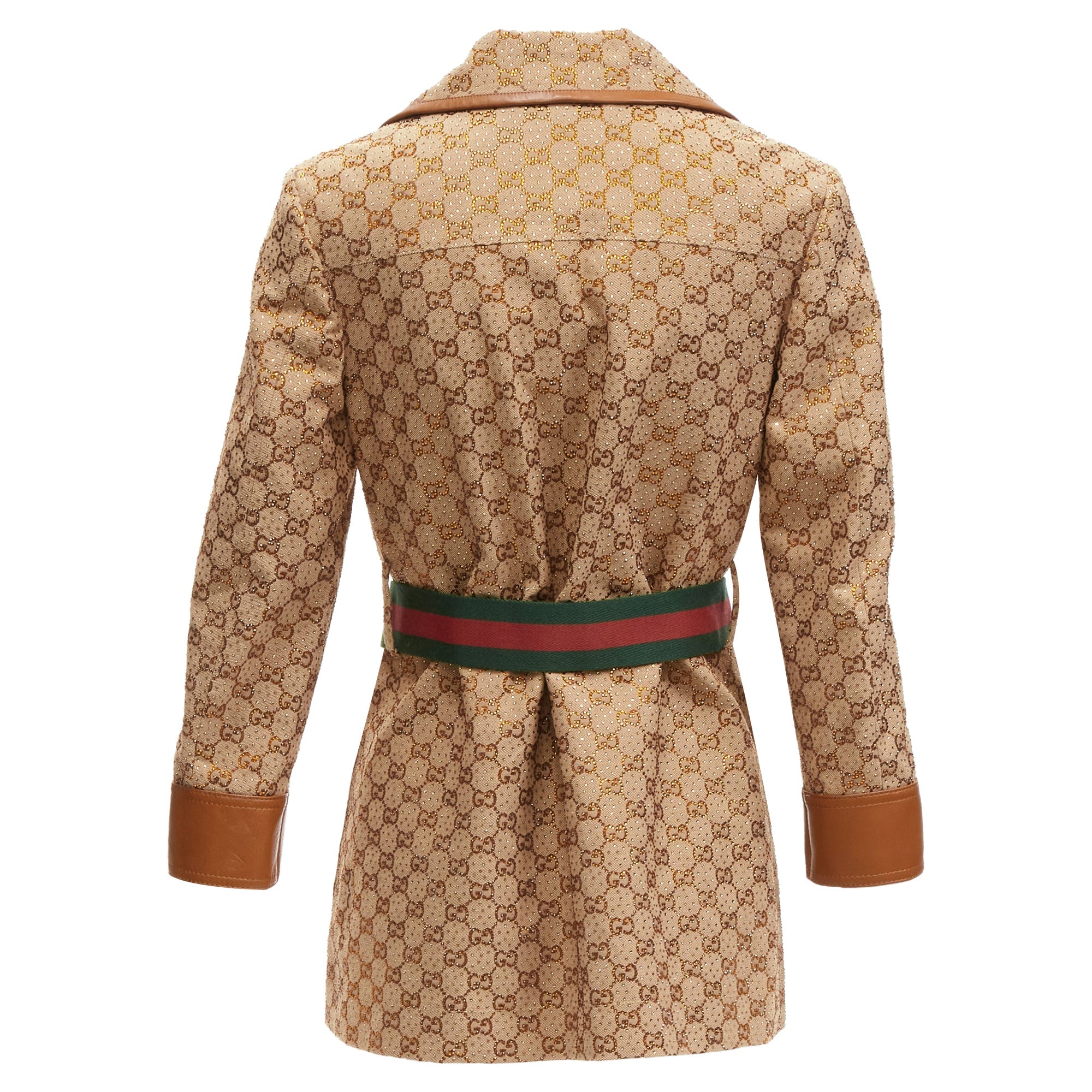 Women's Gucci aria crystal embellished horsebit web belt gg canvas jacket