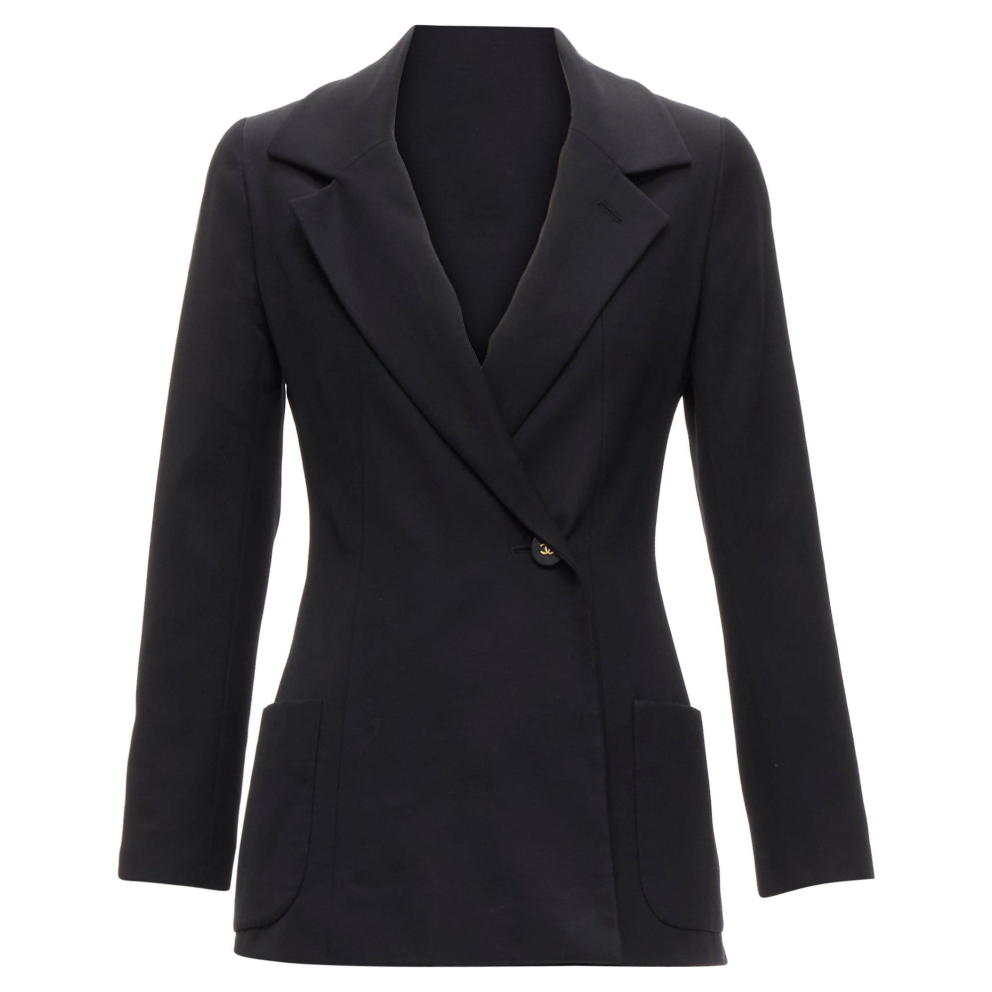 Women's Chanel wool gold cc button monogram lining blazer