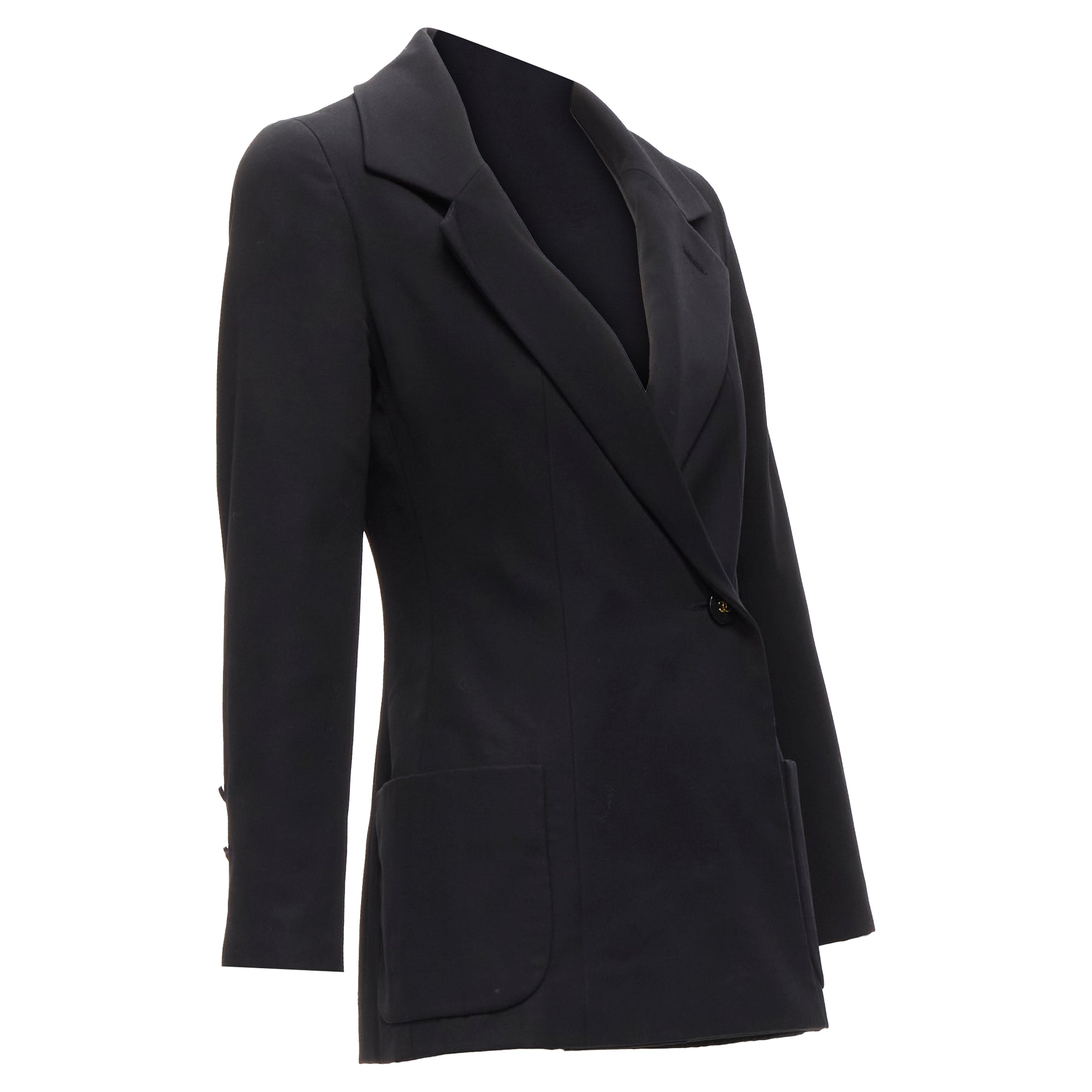 Women's Chanel wool gold cc button monogram lining blazer