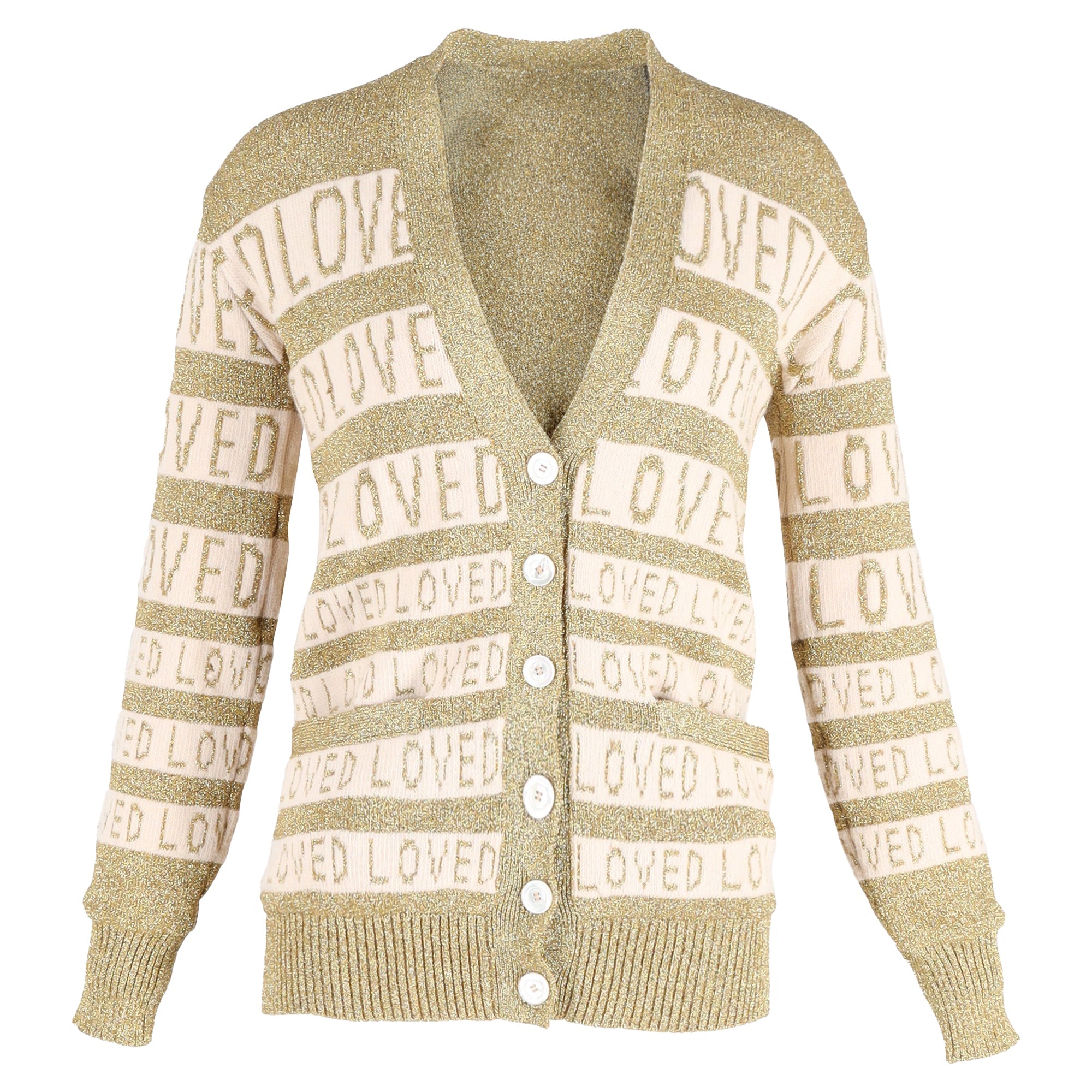 Women's Gucci Loved Oversized Lurex Cardigan in Gold Wool