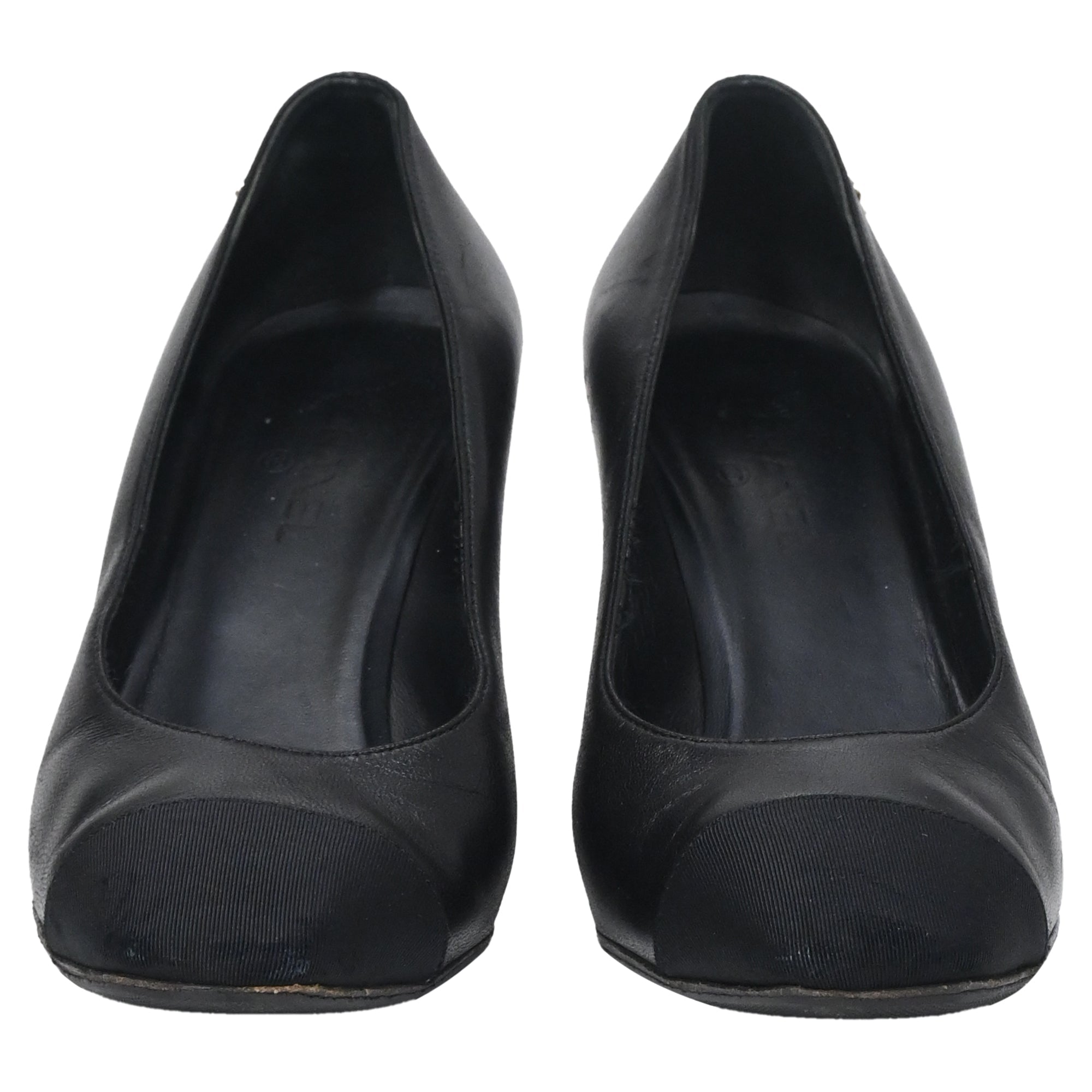 Women's Chanel Interlocking CC Sculptured Heel Pumps in Black Leather