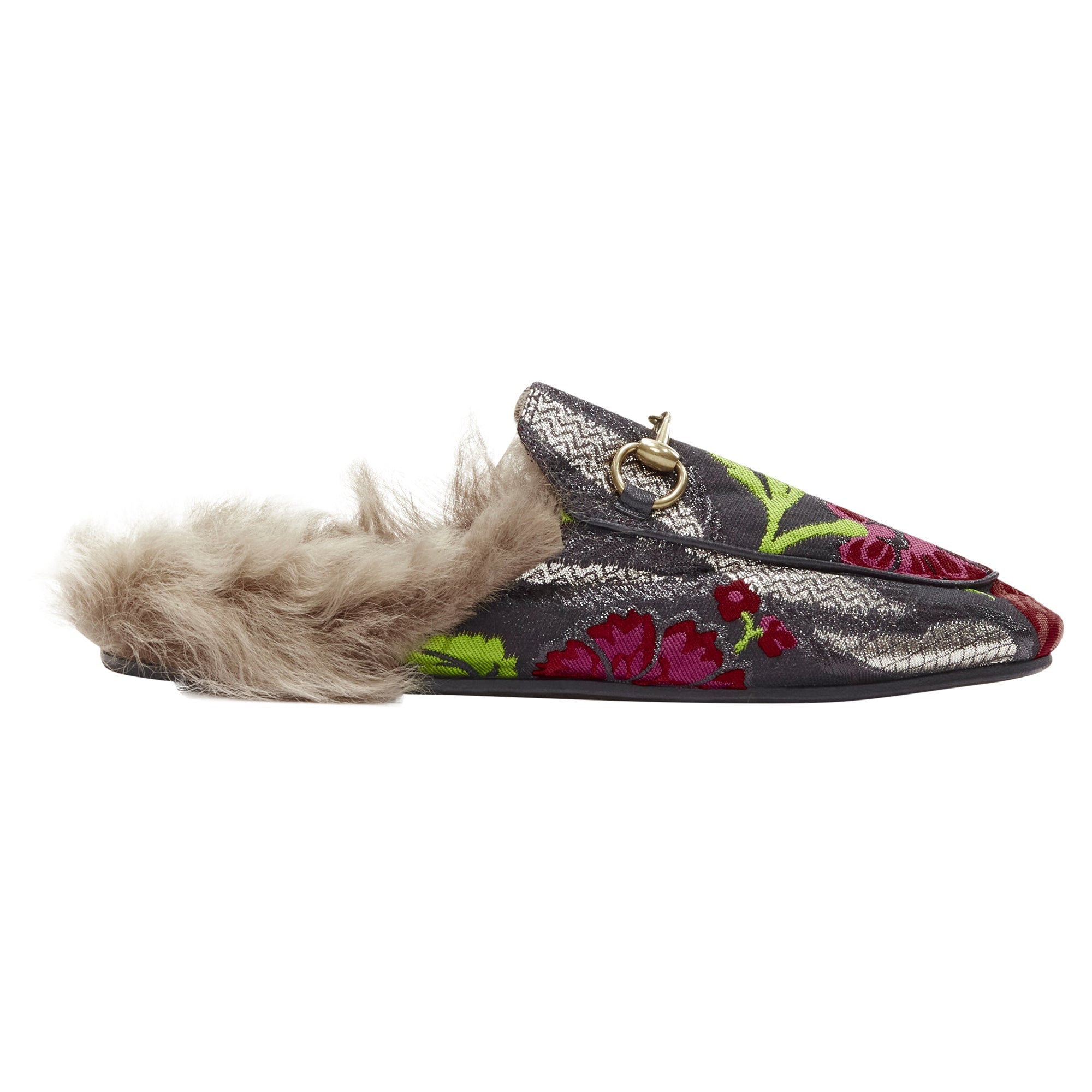Women's Gucci Princetown Floral Jacquard Fur Lined Loafer