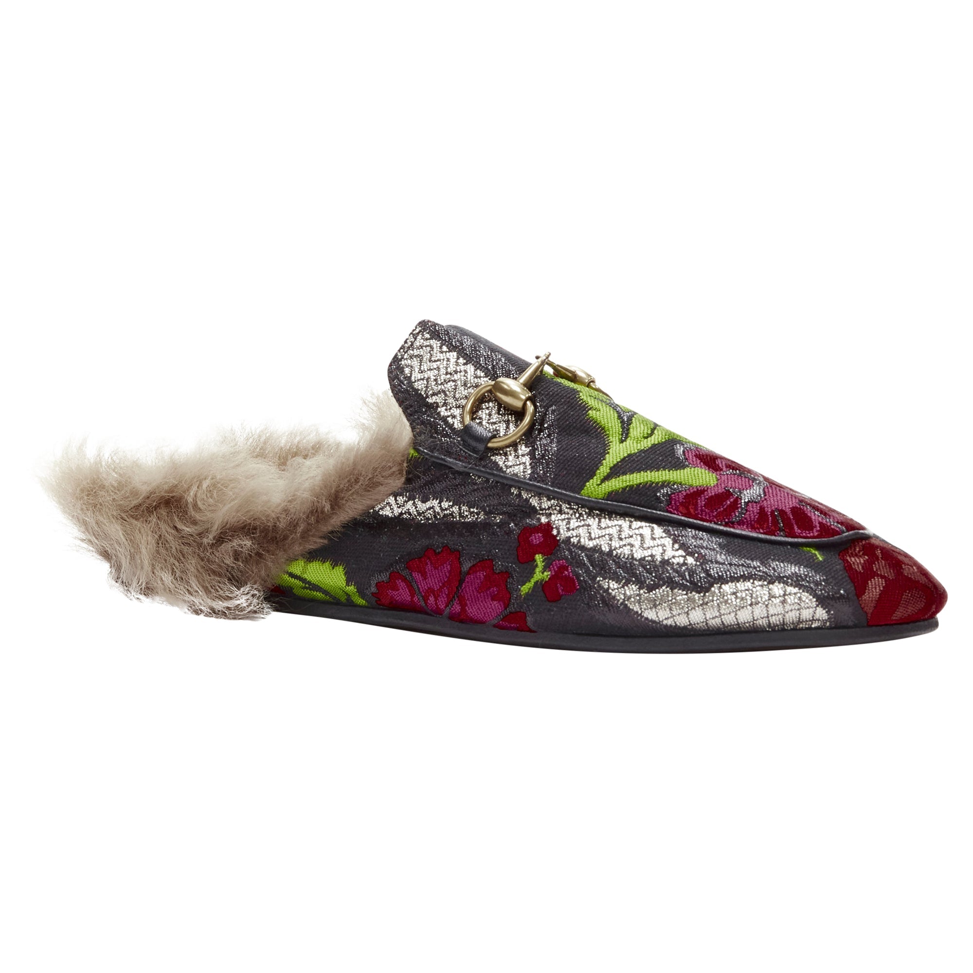 Women's Gucci Princetown Floral Jacquard Fur Lined Loafer