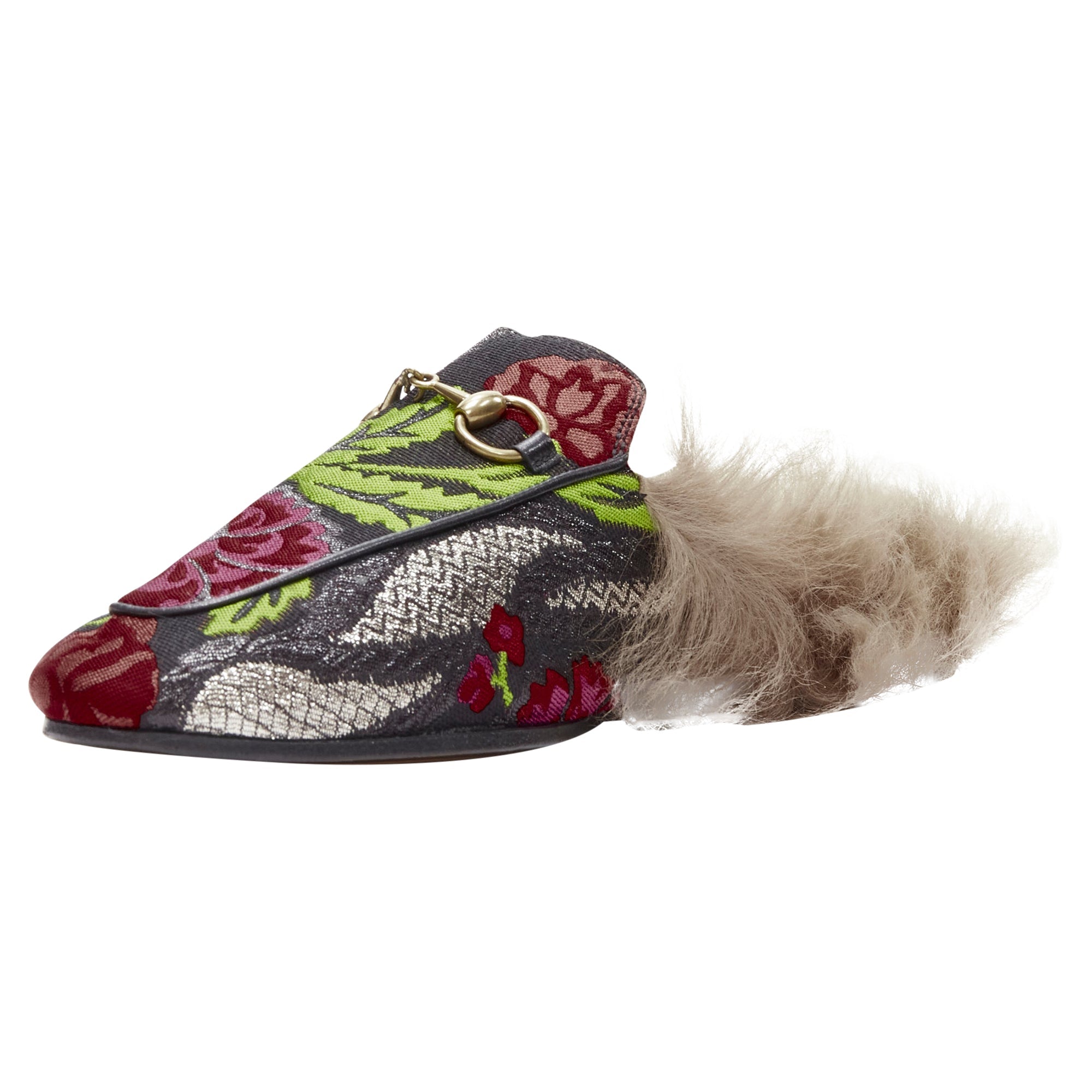 Women's Gucci Princetown Floral Jacquard Fur Lined Loafer