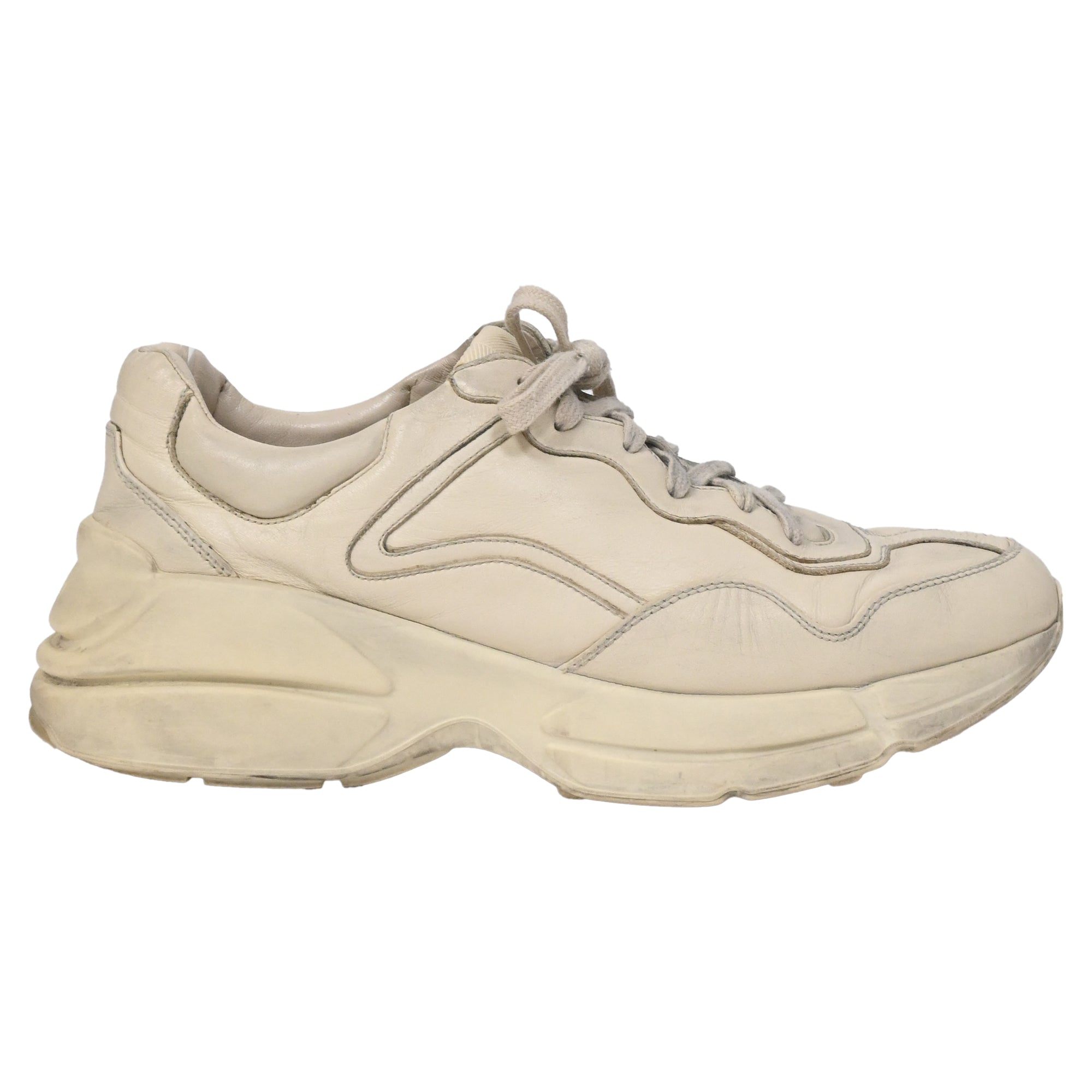 Men's Gucci Rhyton Distressed Lace-Up Sneakers in Cream Leather