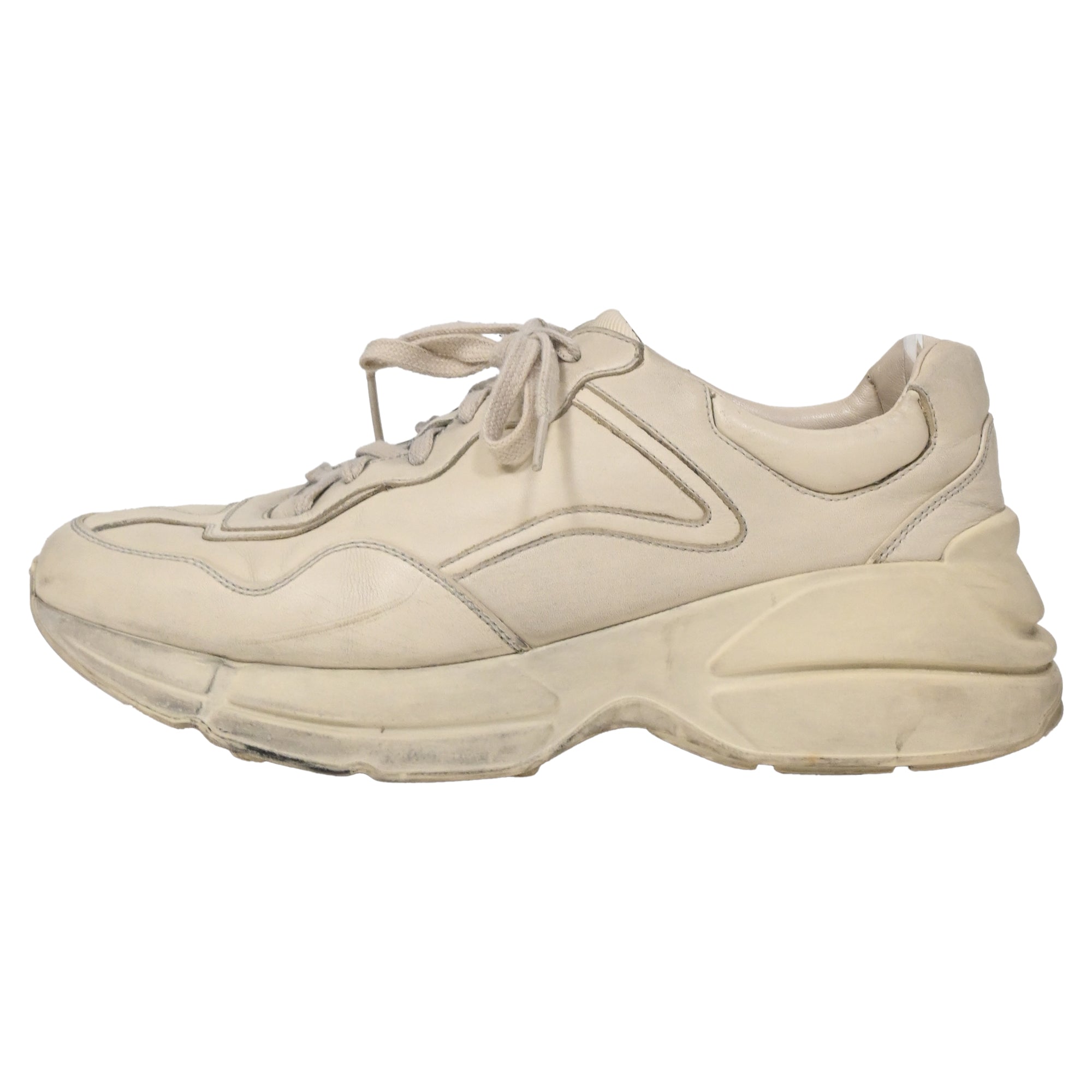 Men's Gucci Rhyton Distressed Lace-Up Sneakers in Cream Leather