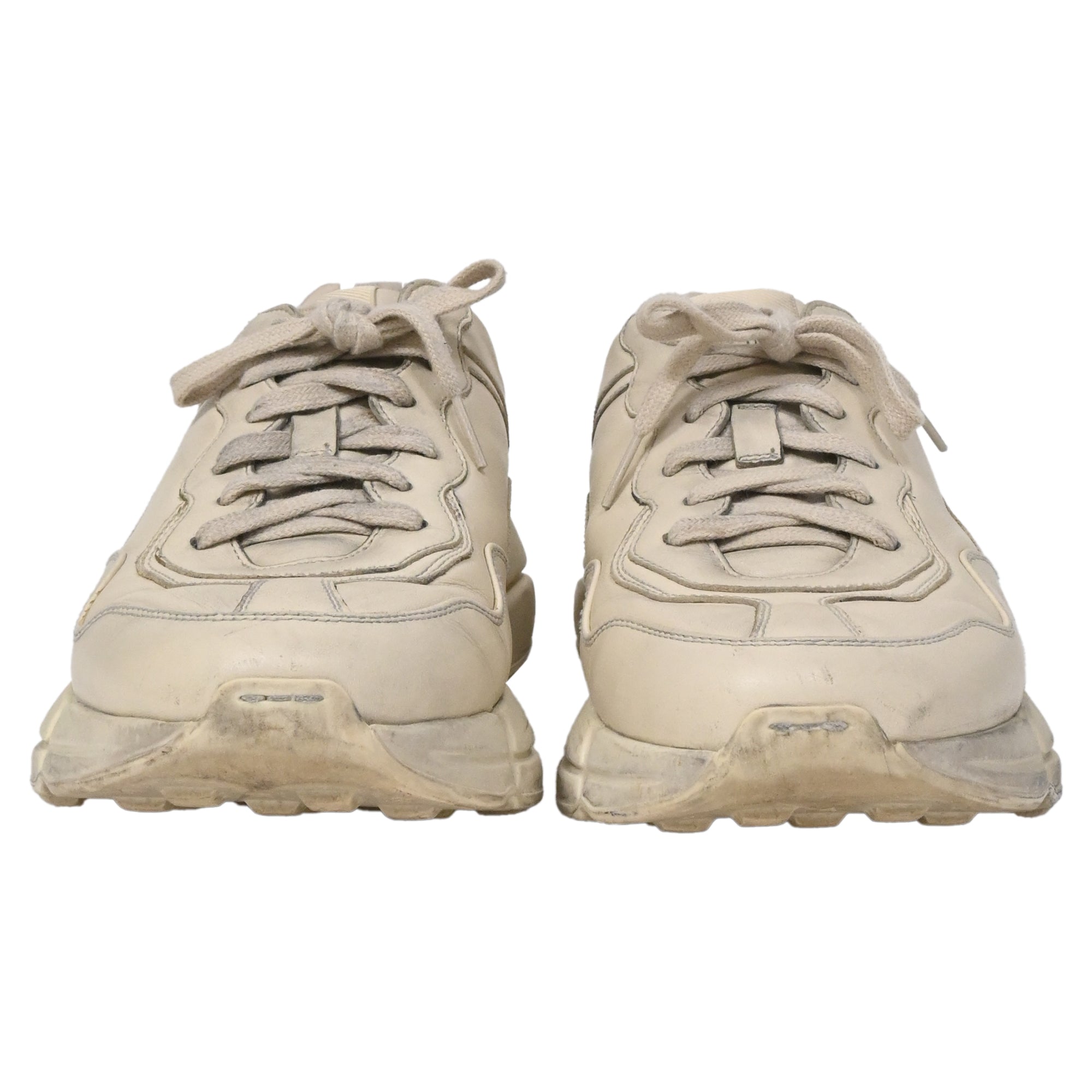 Men's Gucci Rhyton Distressed Lace-Up Sneakers in Cream Leather