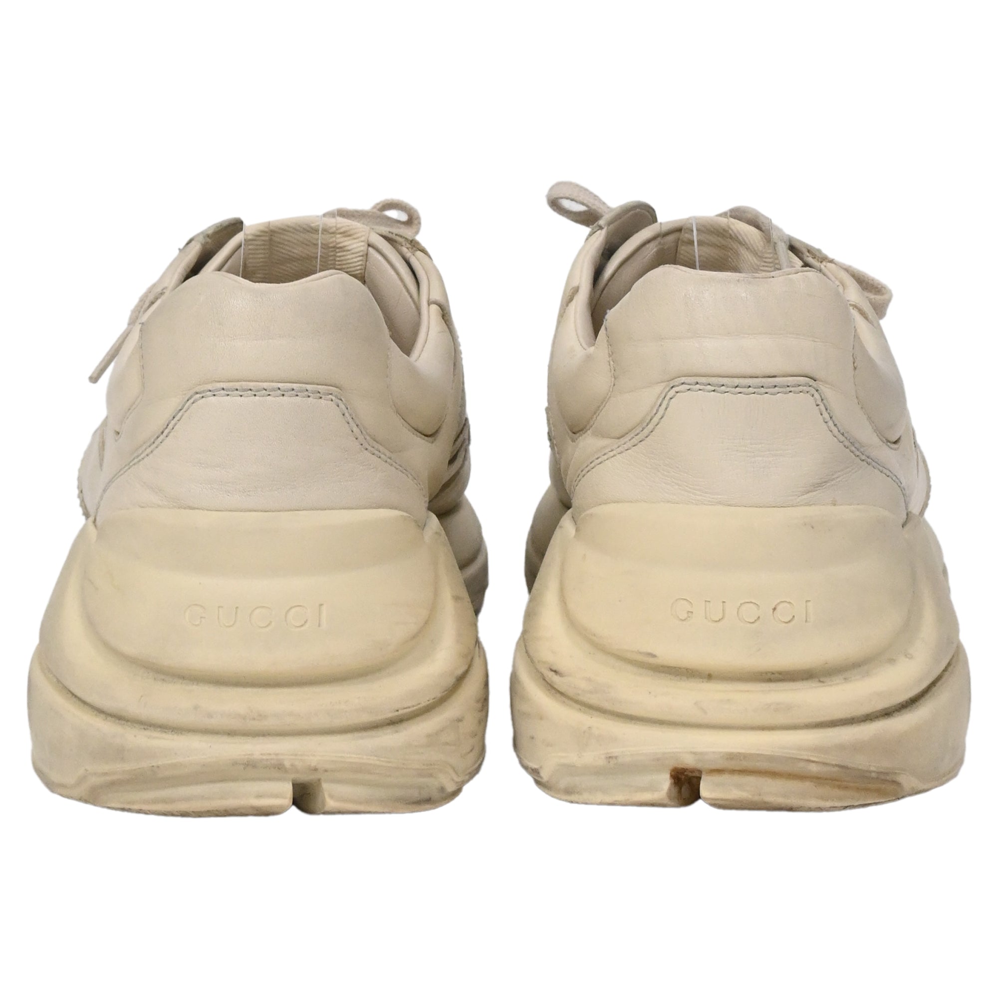 Men's Gucci Rhyton Distressed Lace-Up Sneakers in Cream Leather