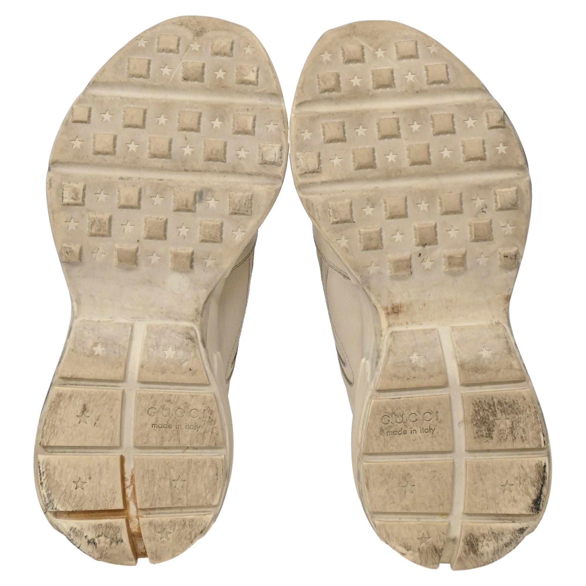 Men's Gucci Rhyton Distressed Lace-Up Sneakers in Cream Leather