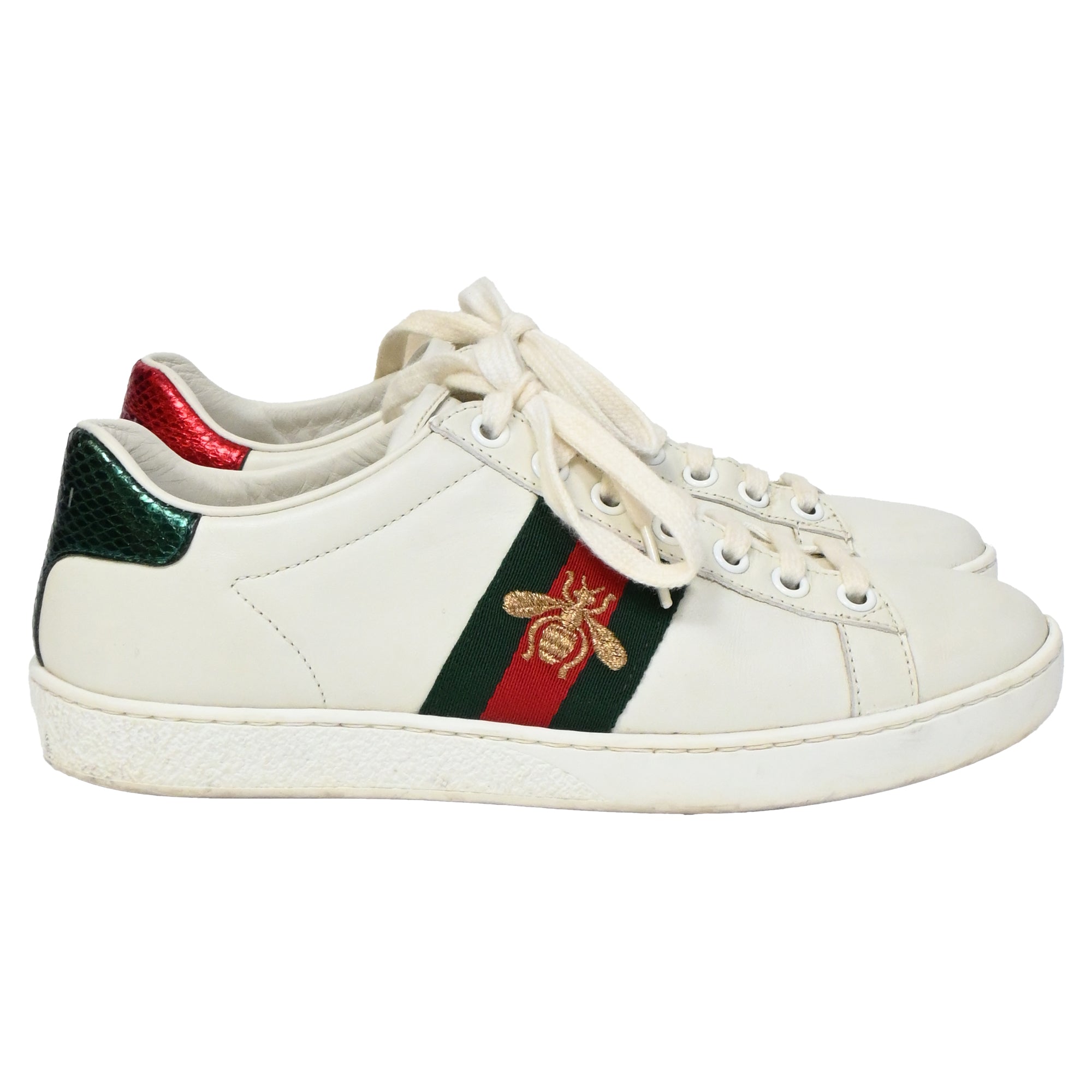Women's Gucci Ace Sneakers with Bee in White Leather