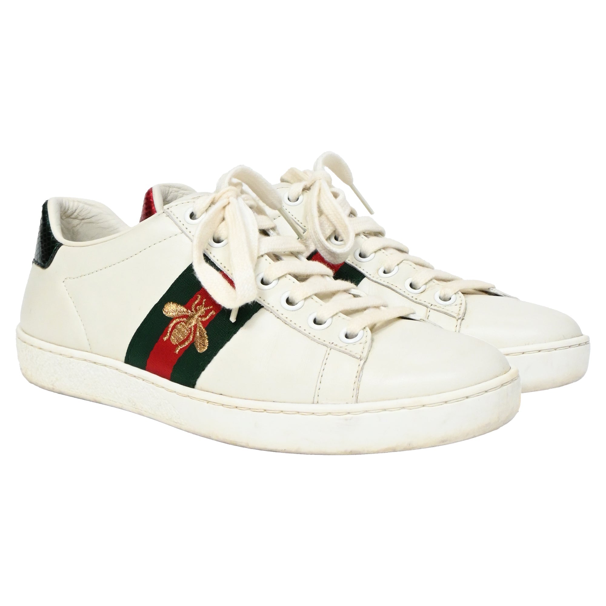 Women's Gucci Ace Sneakers with Bee in White Leather