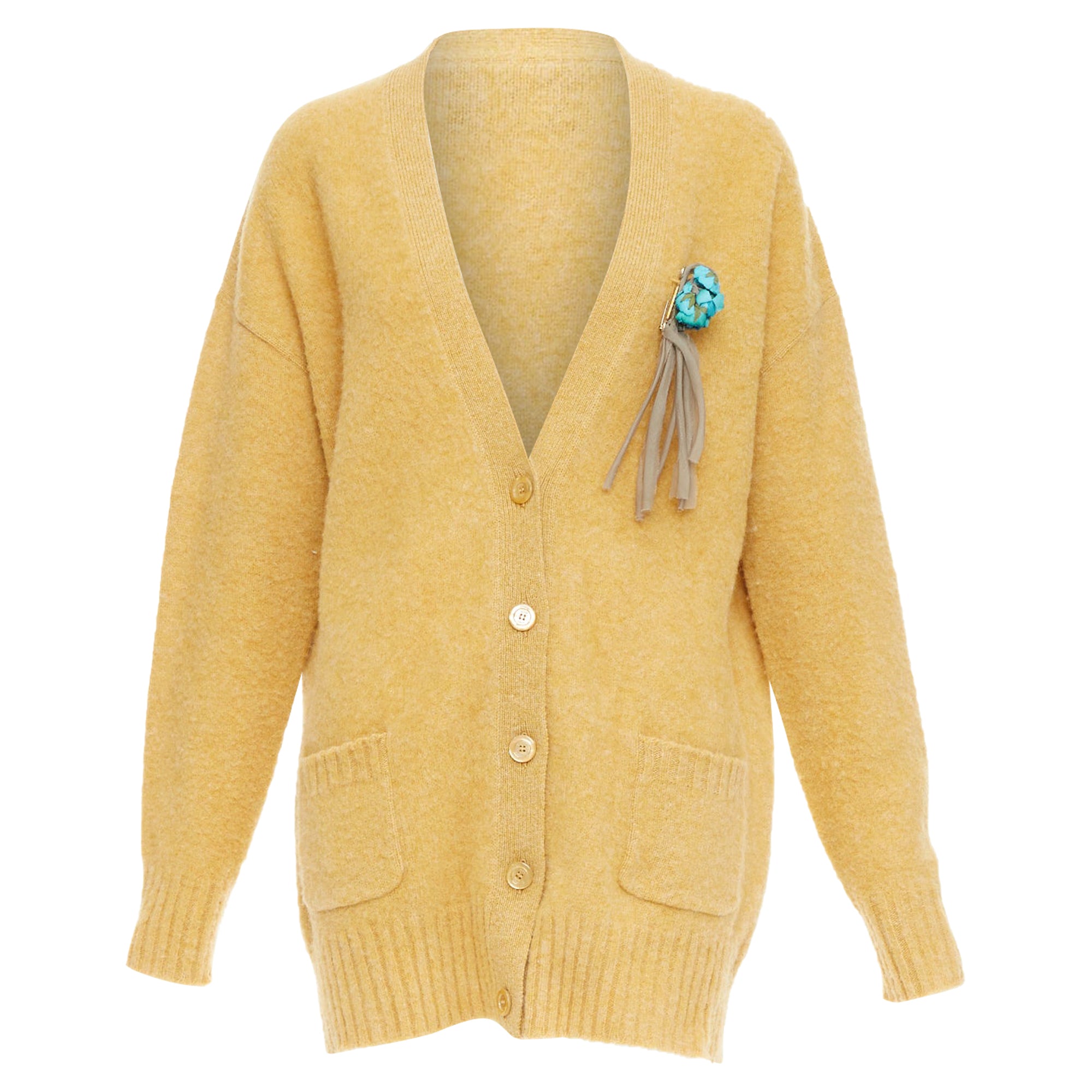 Women's Gucci wool yellow floral brooch oversized cardigan