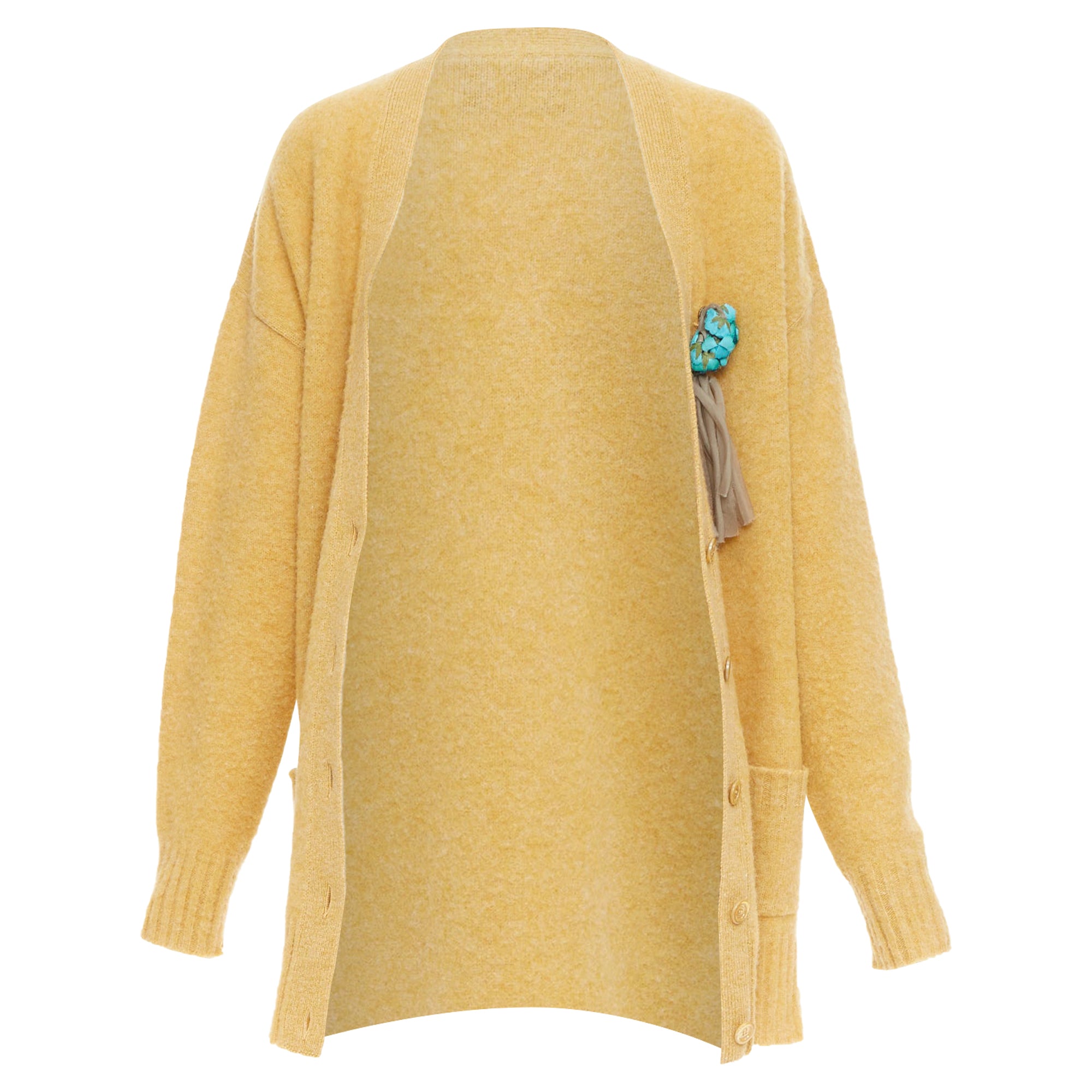 Women's Gucci wool yellow floral brooch oversized cardigan