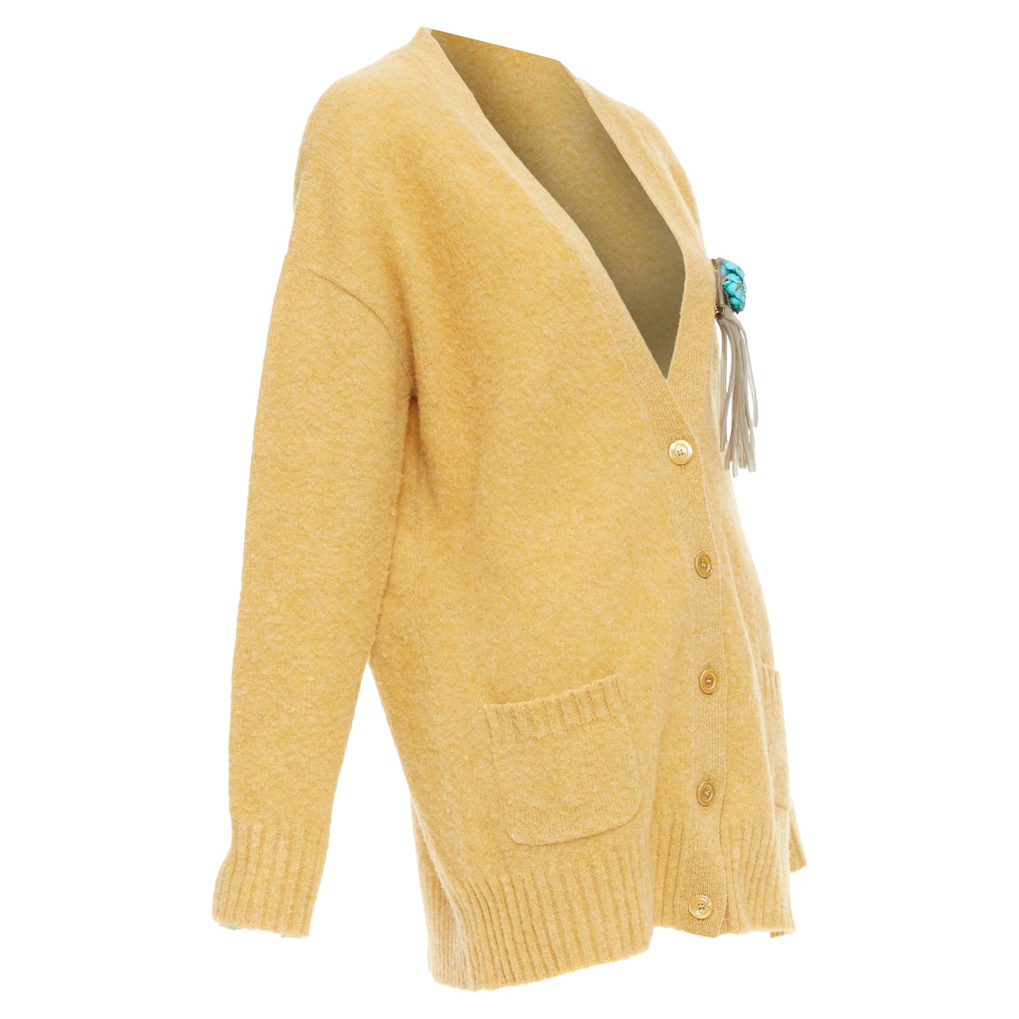 Women's Gucci wool yellow floral brooch oversized cardigan