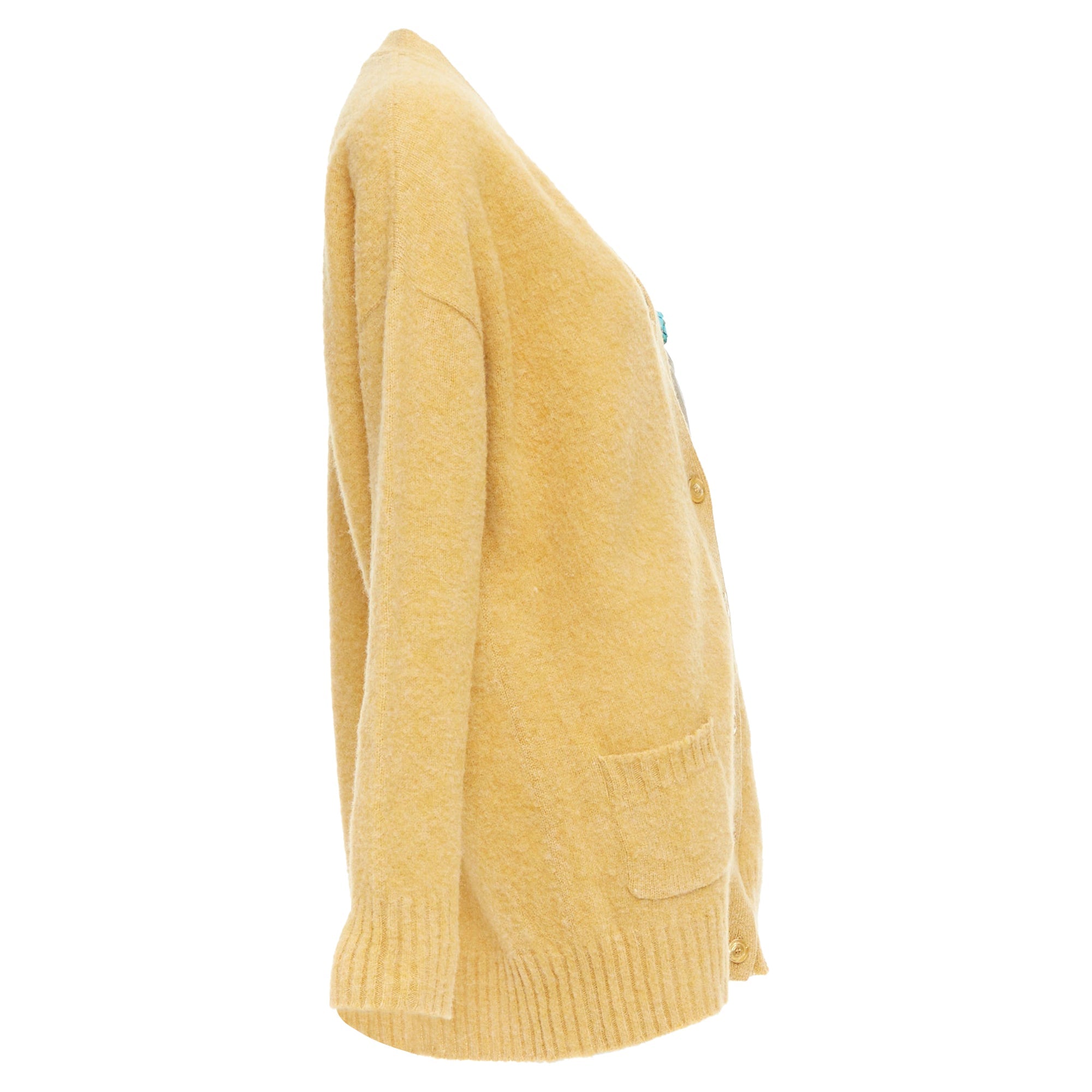 Women's Gucci wool yellow floral brooch oversized cardigan