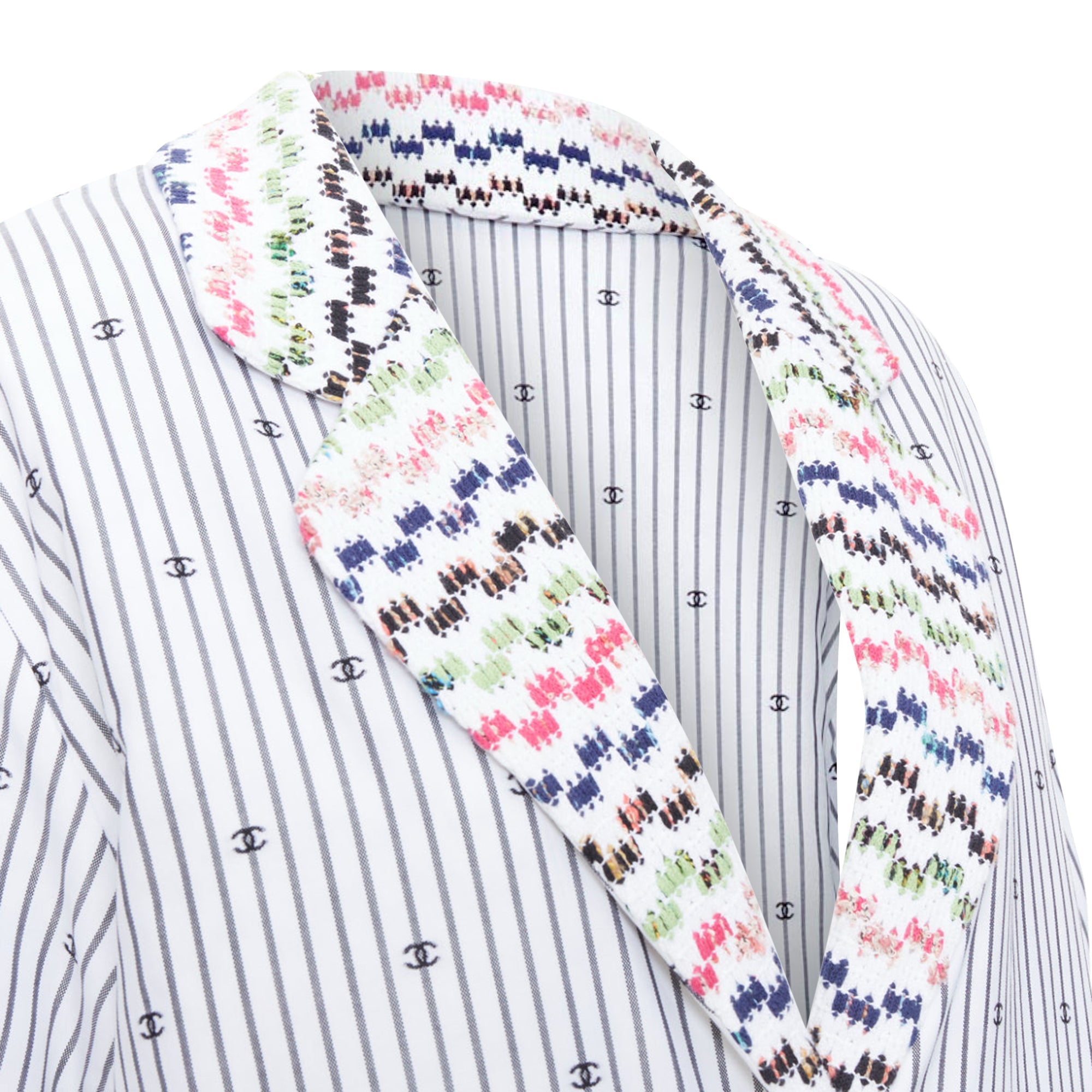 Women's Chanel multicolor tweed CC logo stripe short sleeve jacket