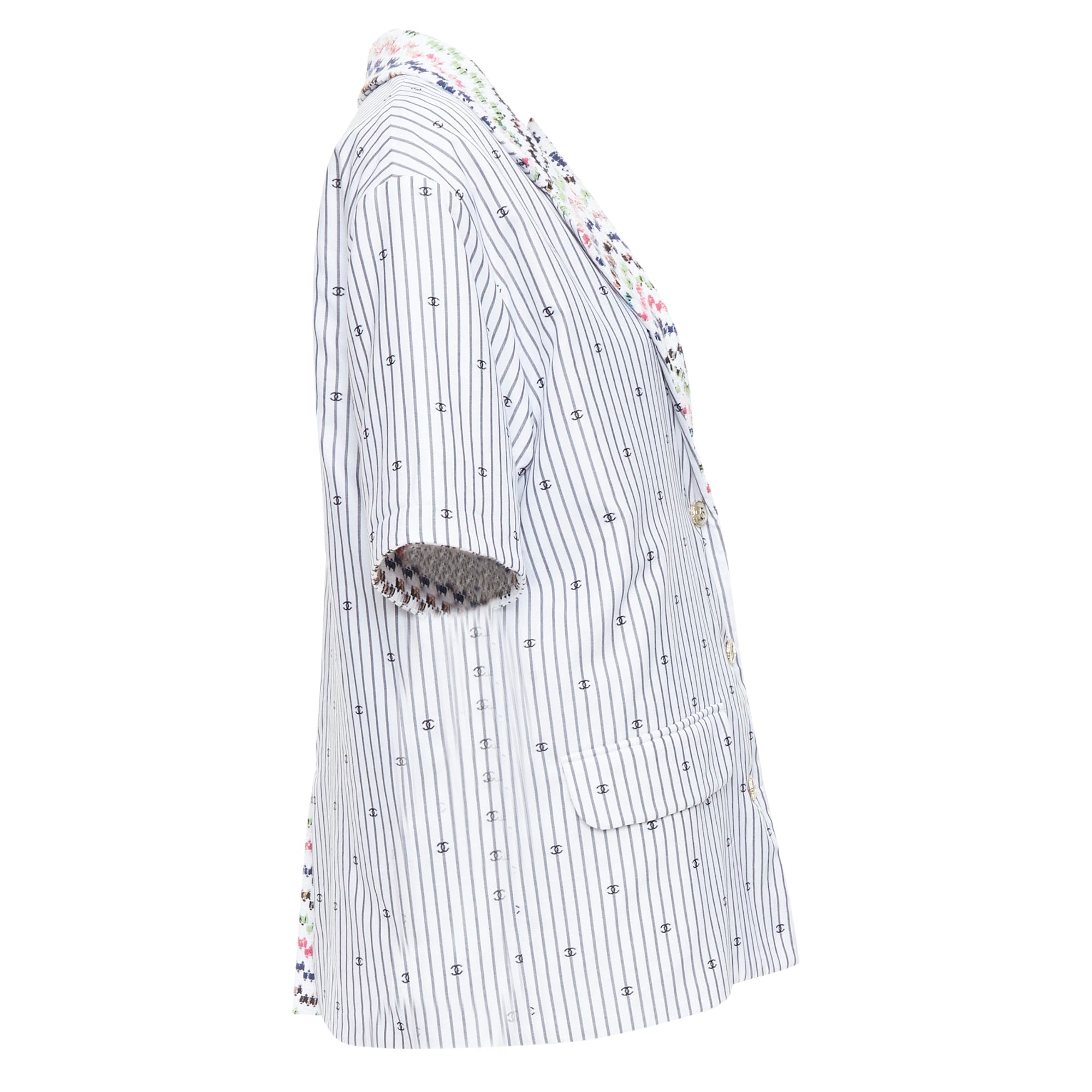 Women's Chanel multicolor tweed CC logo stripe short sleeve jacket