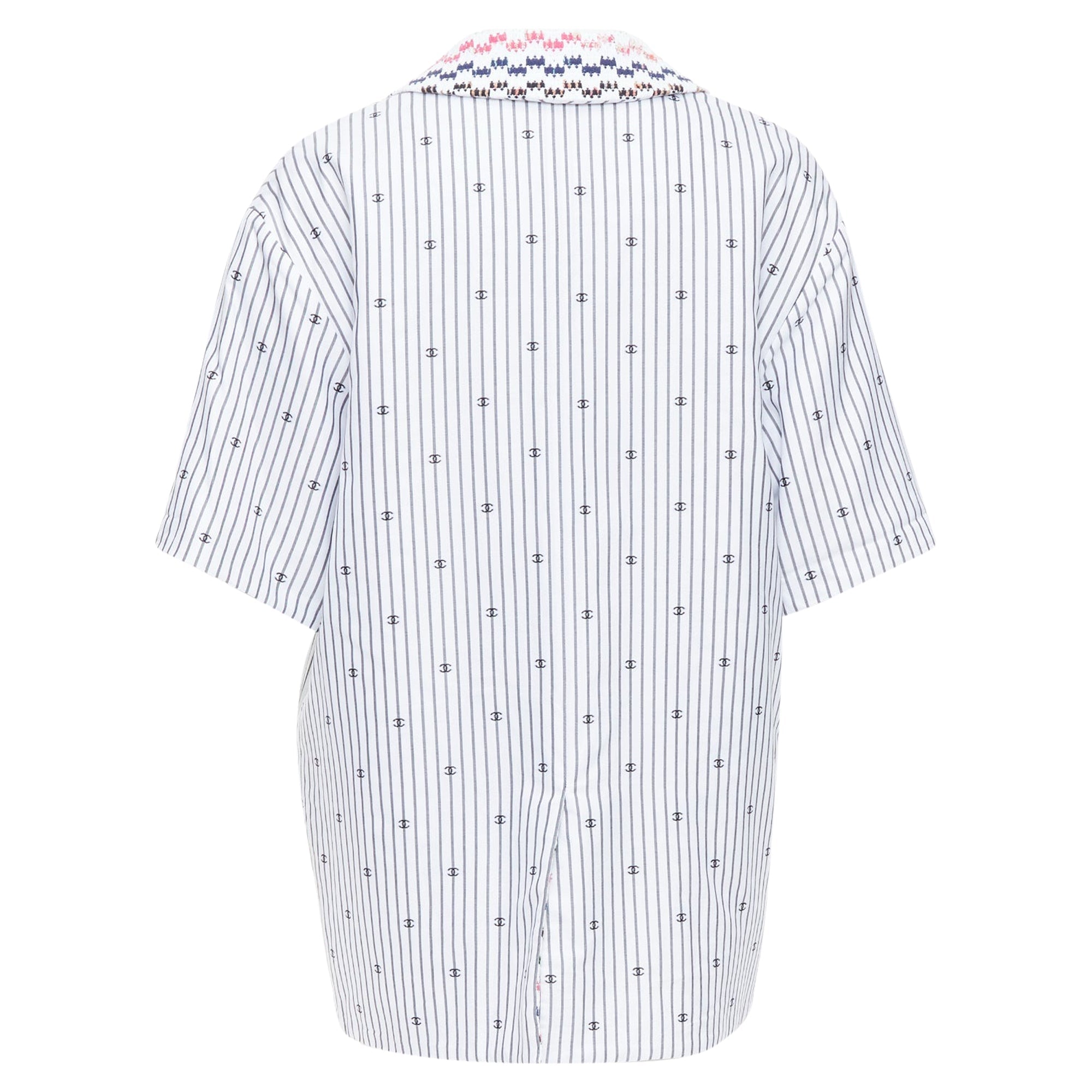 Women's Chanel multicolor tweed CC logo stripe short sleeve jacket