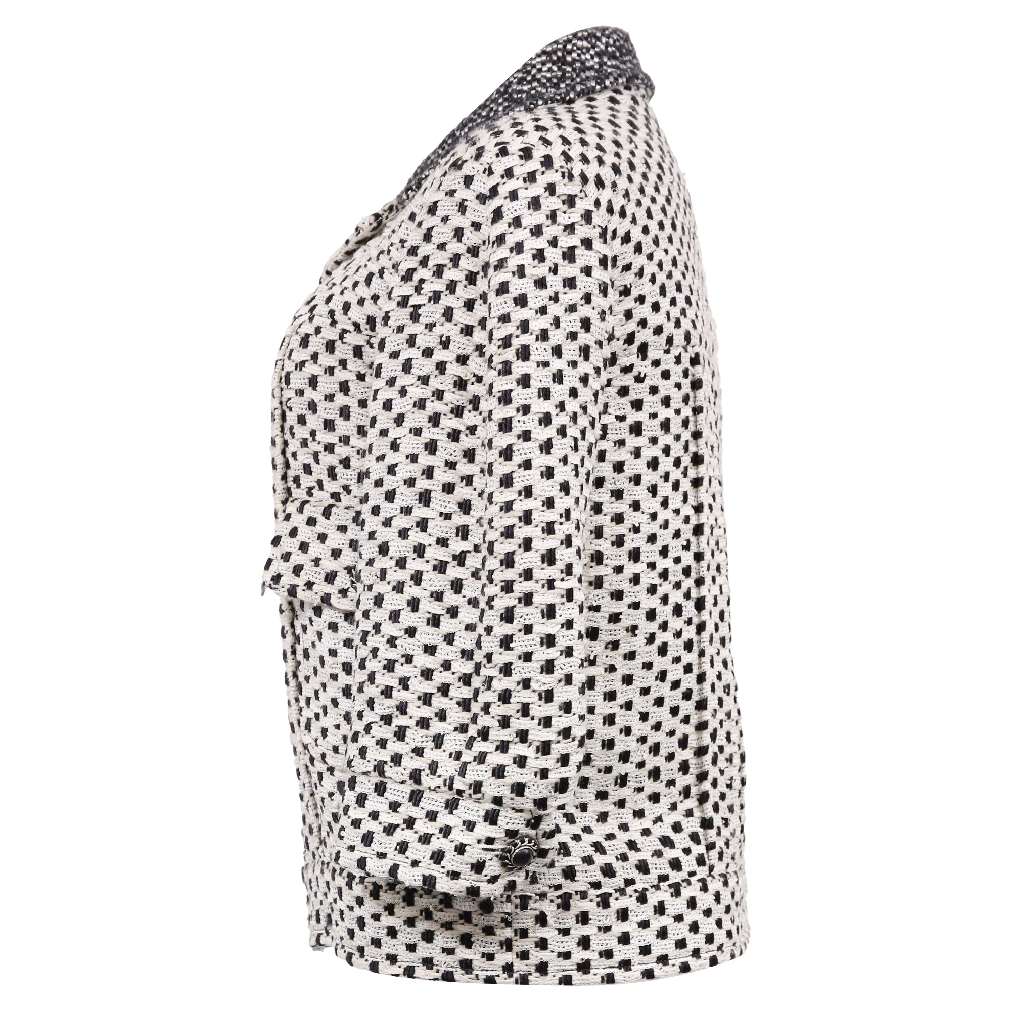 Women's Chanel Polka Dot Zipped Jacket in Black And White Cotton Tweed
