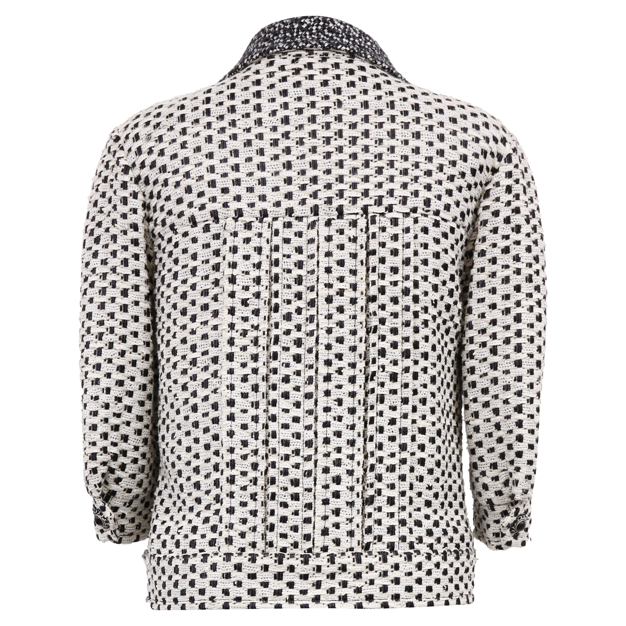 Women's Chanel Polka Dot Zipped Jacket in Black And White Cotton Tweed
