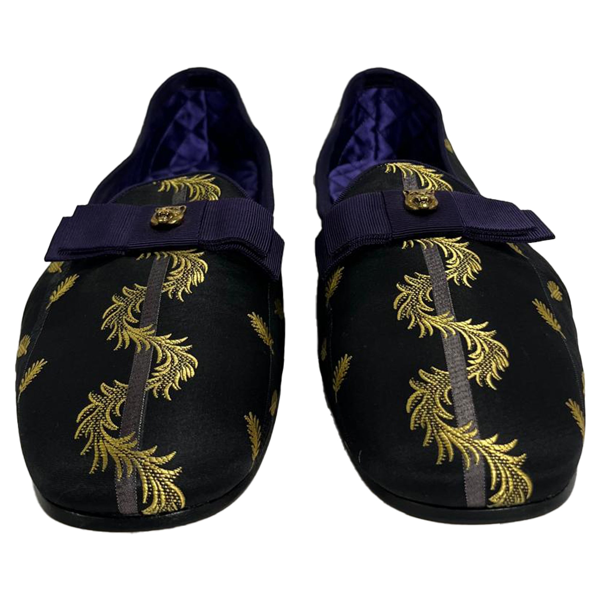 Men's Gucci Slip-On Jacquard Dress Loafers in Black Satin