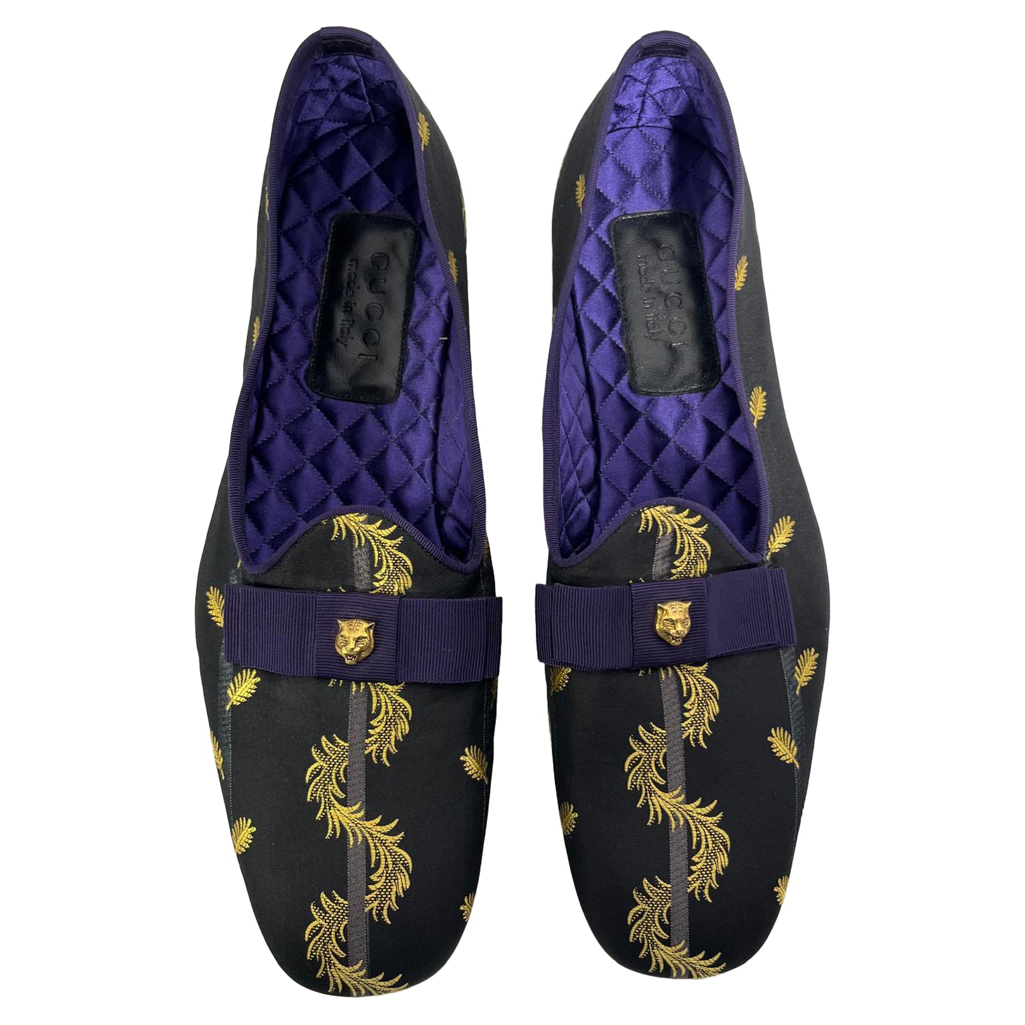 Men's Gucci Slip-On Jacquard Dress Loafers in Black Satin
