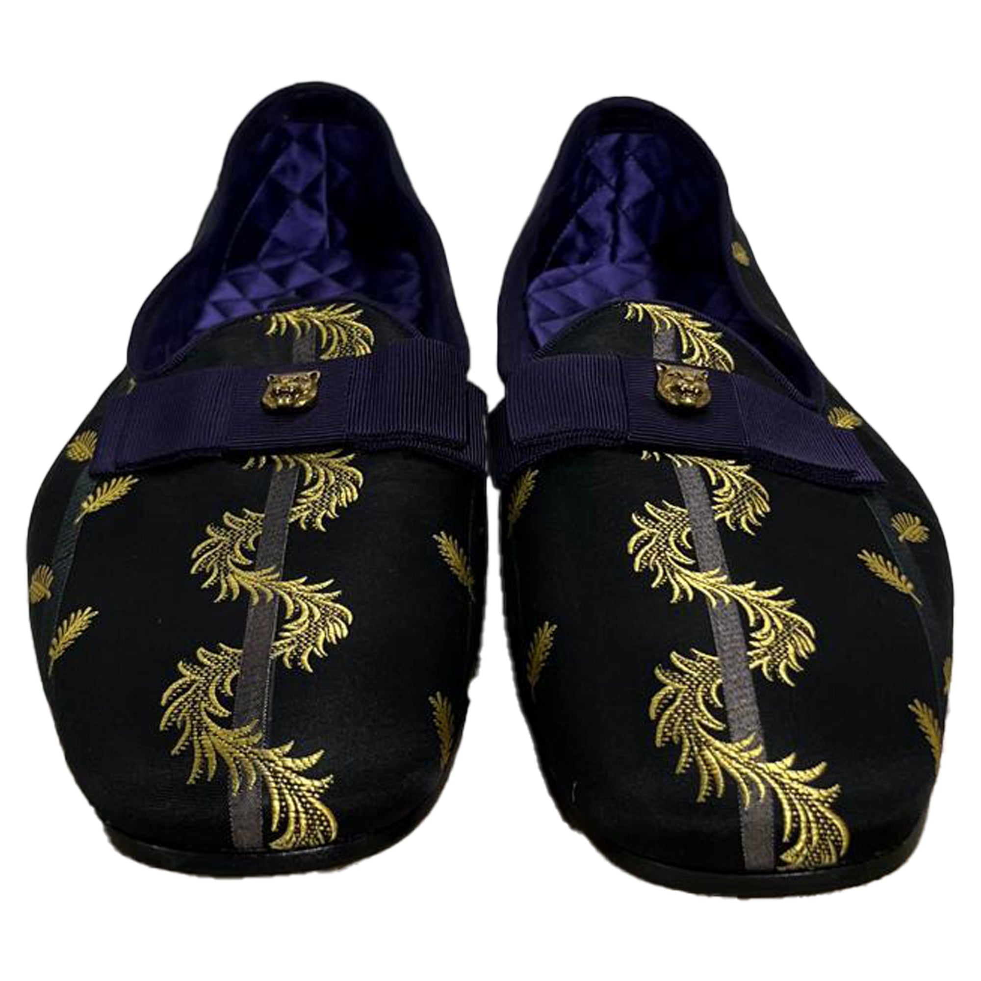 Men's Gucci Slip-On Jacquard Dress Loafers in Black Satin