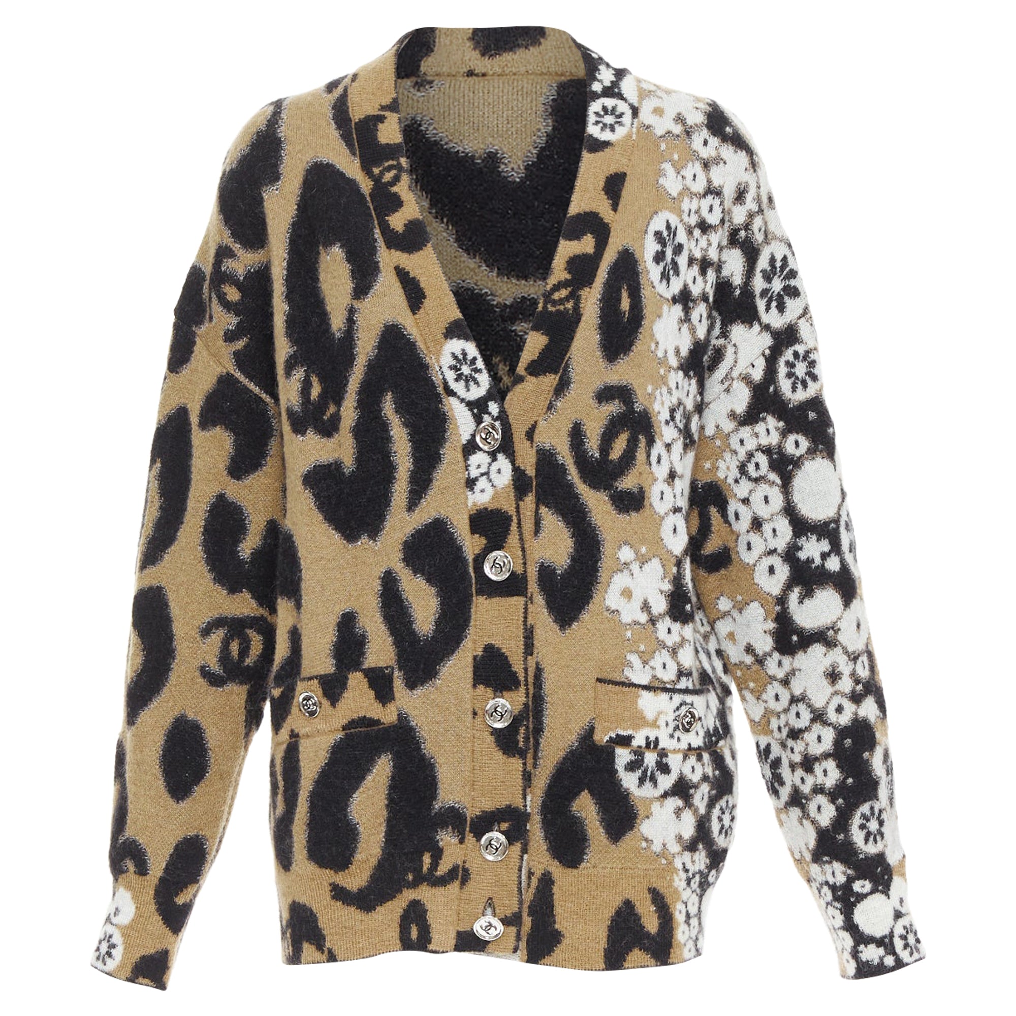 Women's Chanel A23 Runway CC logo cashmere mohair cardigan