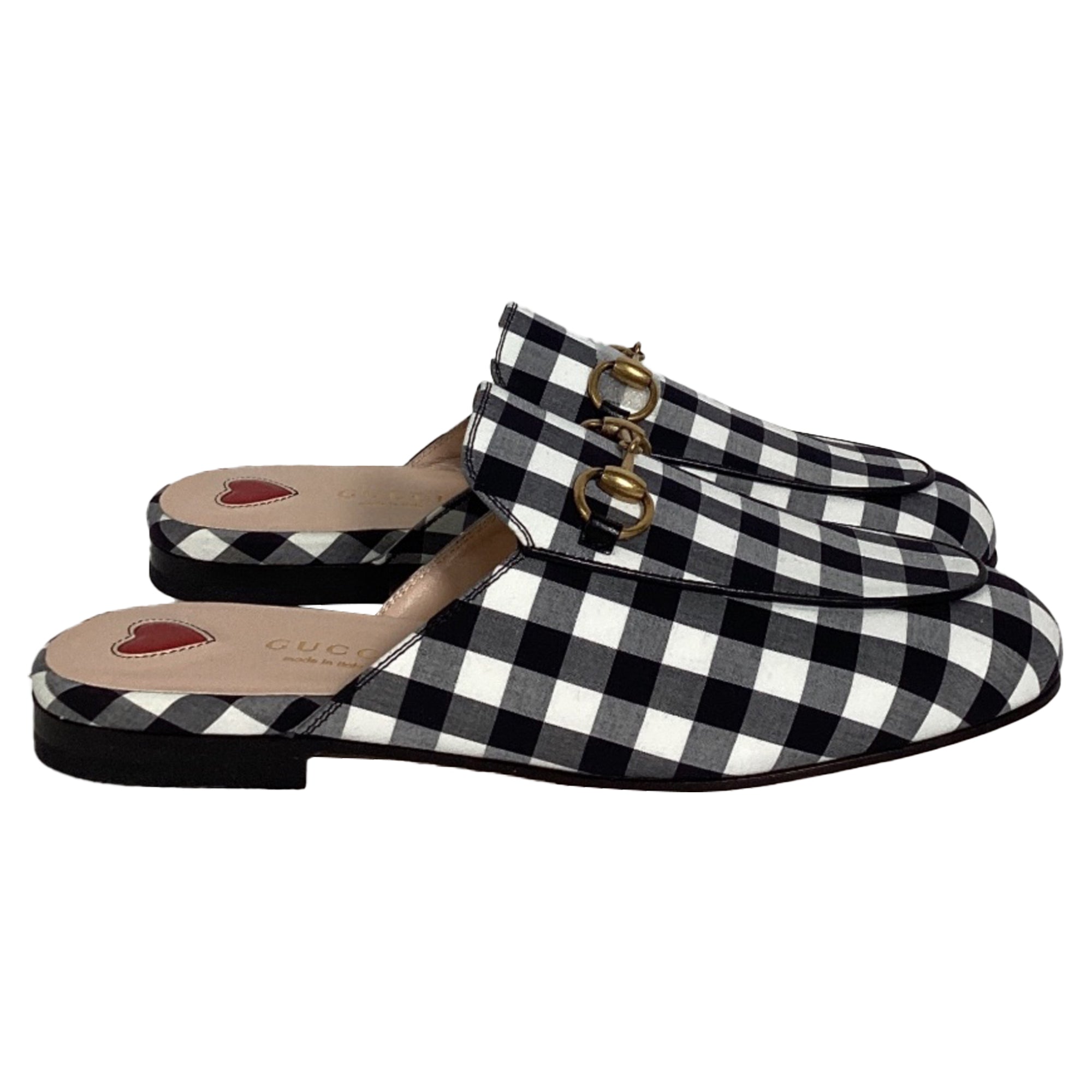 Women's Gucci Princetown Horsebit Check Mules in Multicolor Cotton