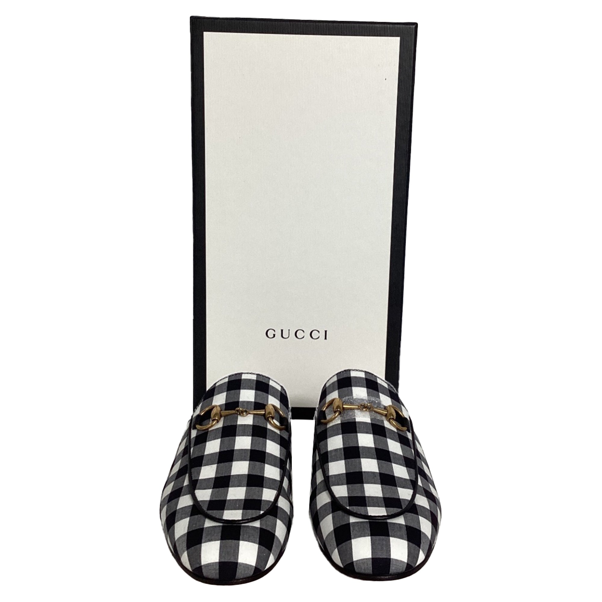 Women's Gucci Princetown Horsebit Check Mules in Multicolor Cotton
