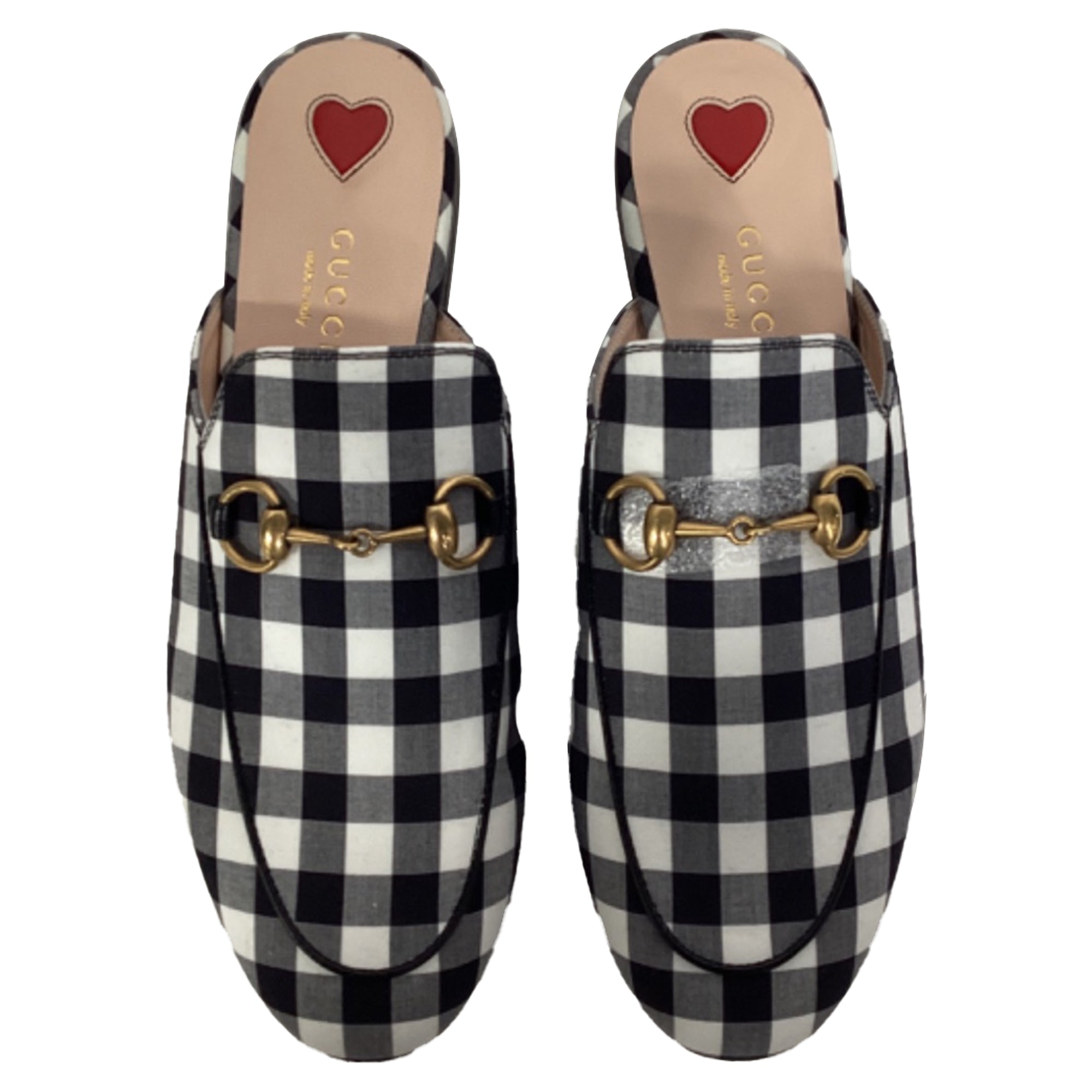 Women's Gucci Princetown Horsebit Check Mules in Multicolor Cotton