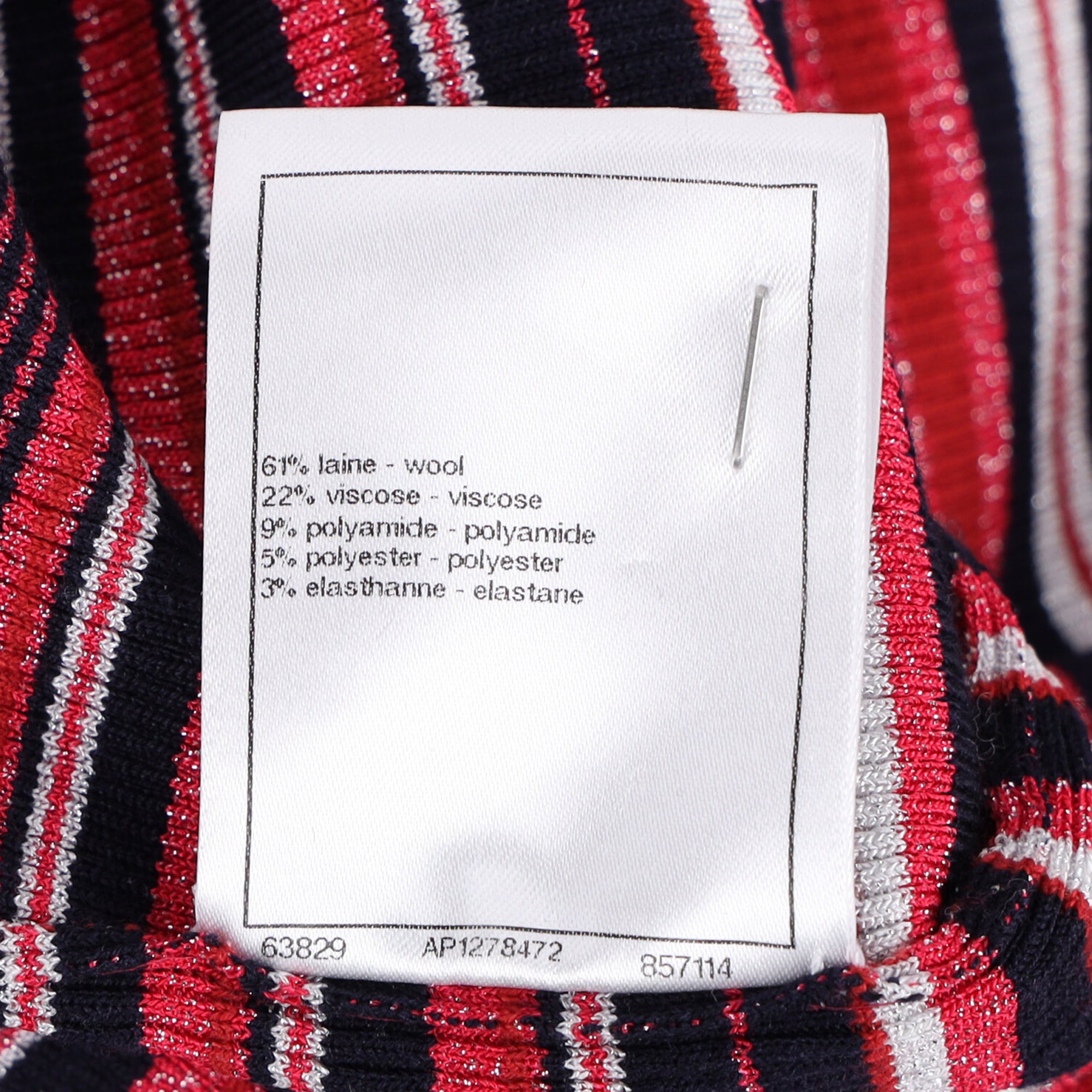 Women's Chanel CC-Embellished Striped Turtleneck Sweater in Red Wool