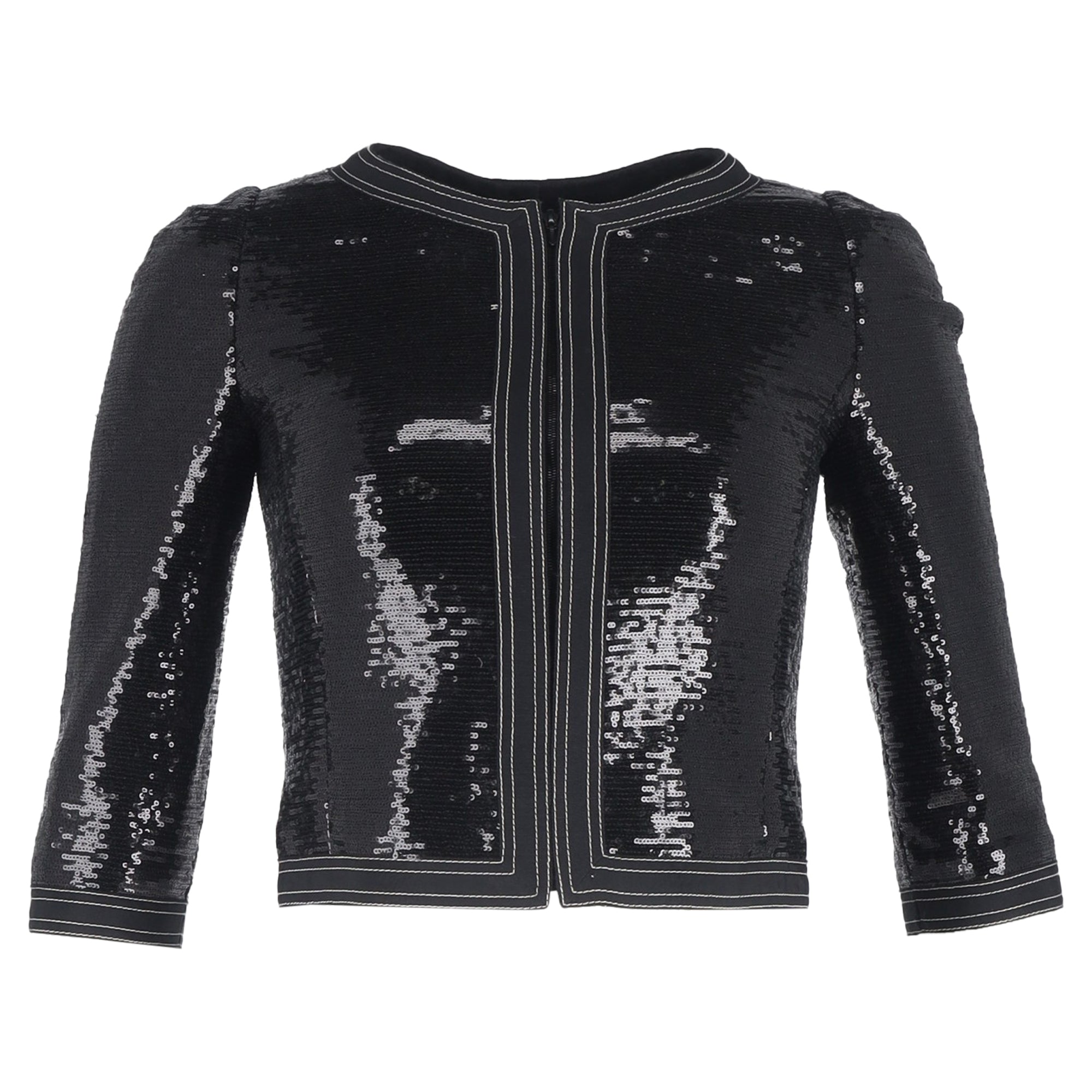 Women's Chanel Zipped Sequined Cropped Blazer in Black Polyester