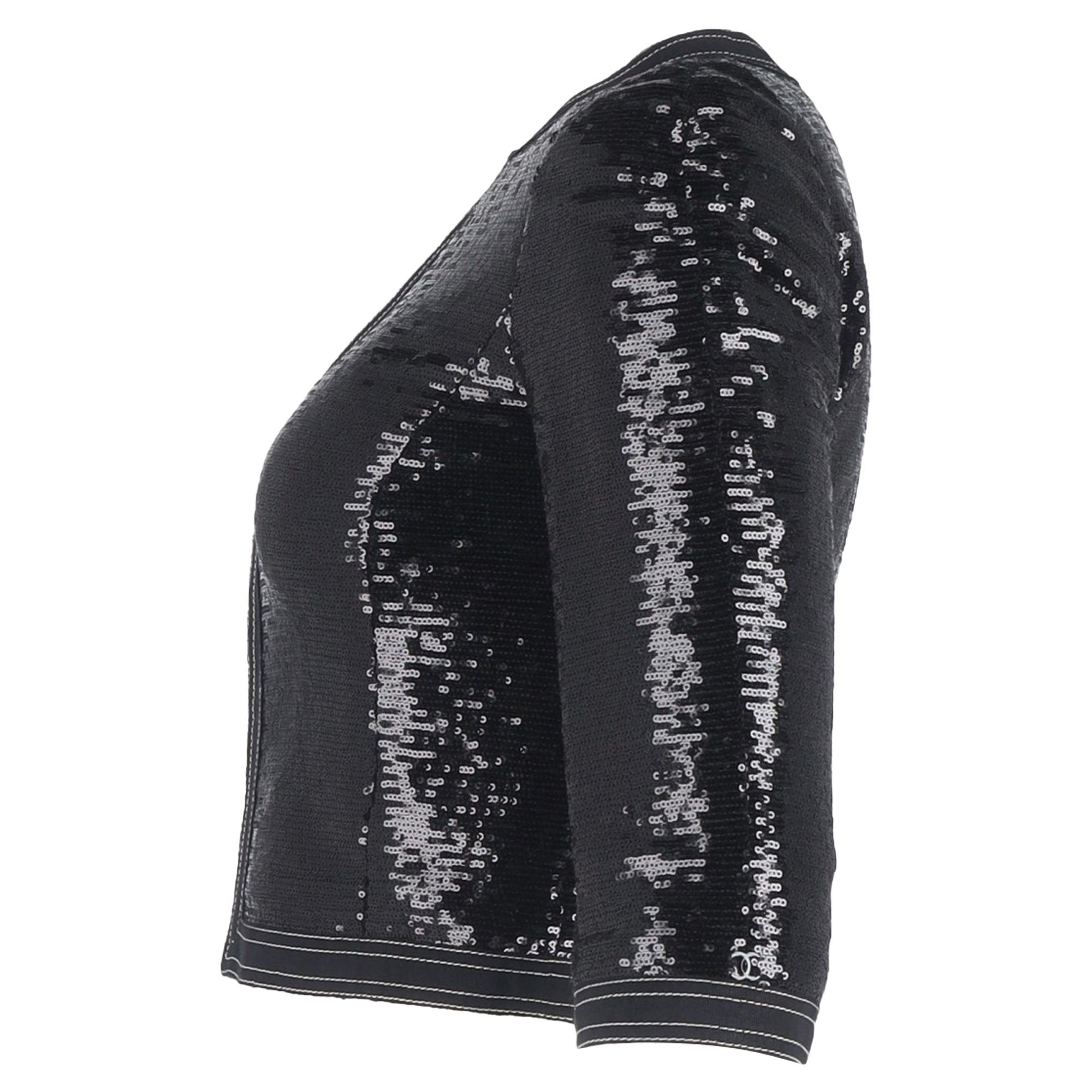 Women's Chanel Zipped Sequined Cropped Blazer in Black Polyester