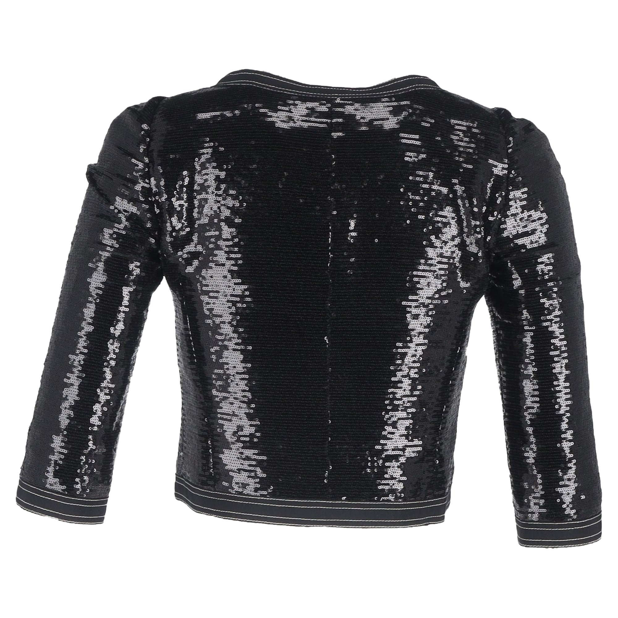 Women's Chanel Zipped Sequined Cropped Blazer in Black Polyester