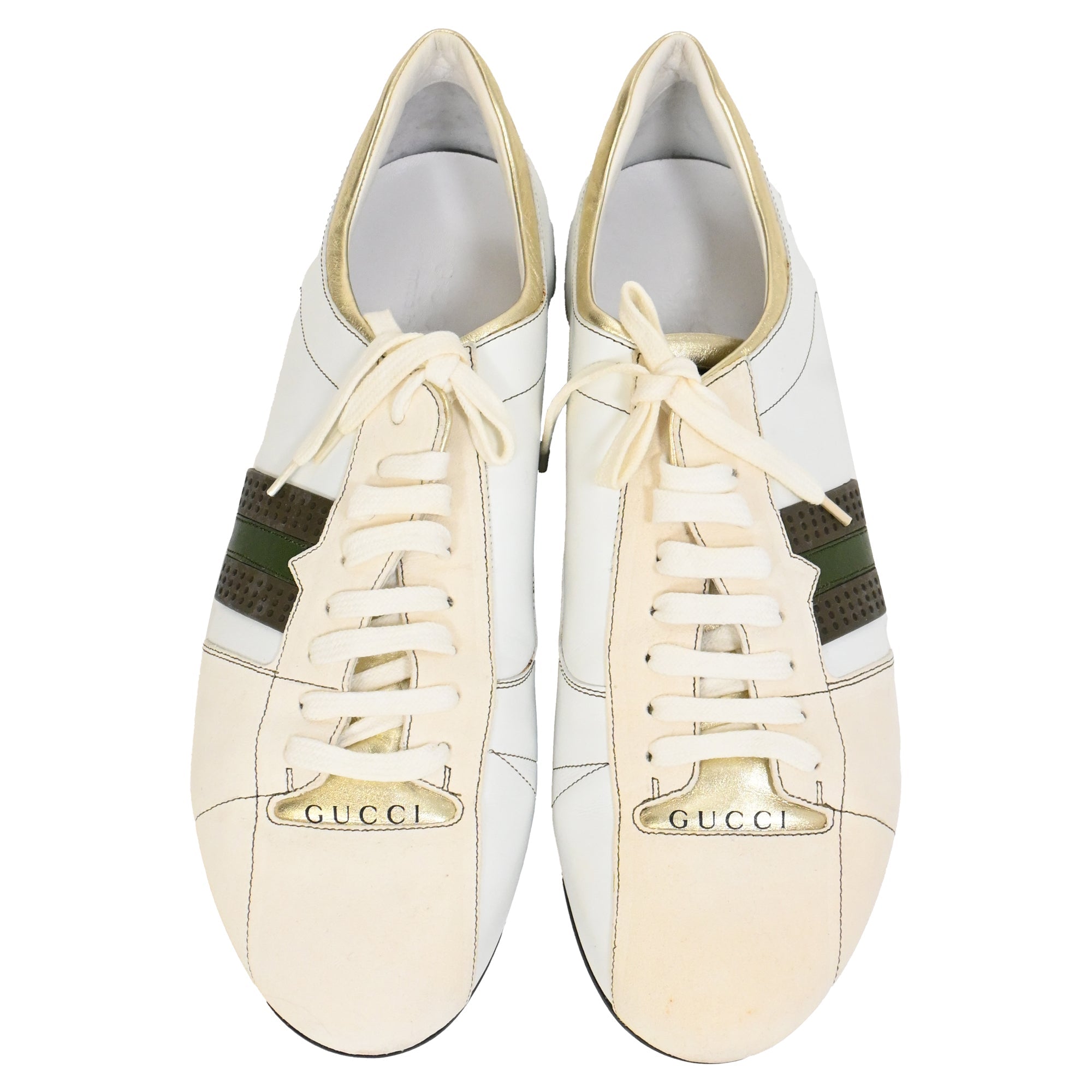 Men's Gucci Web Low-Top Sneakers in White Suede and Leather