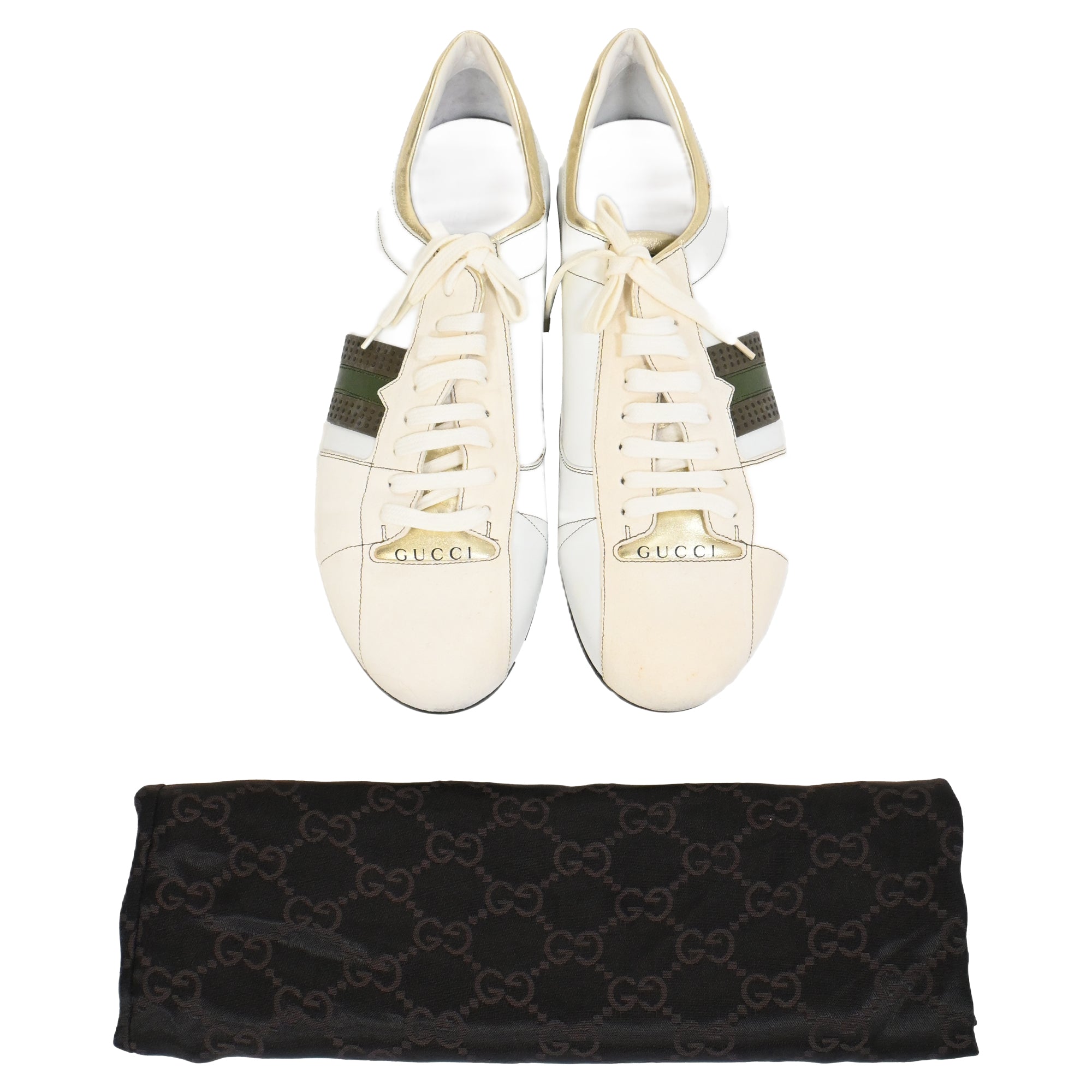 Men's Gucci Web Low-Top Sneakers in White Suede and Leather