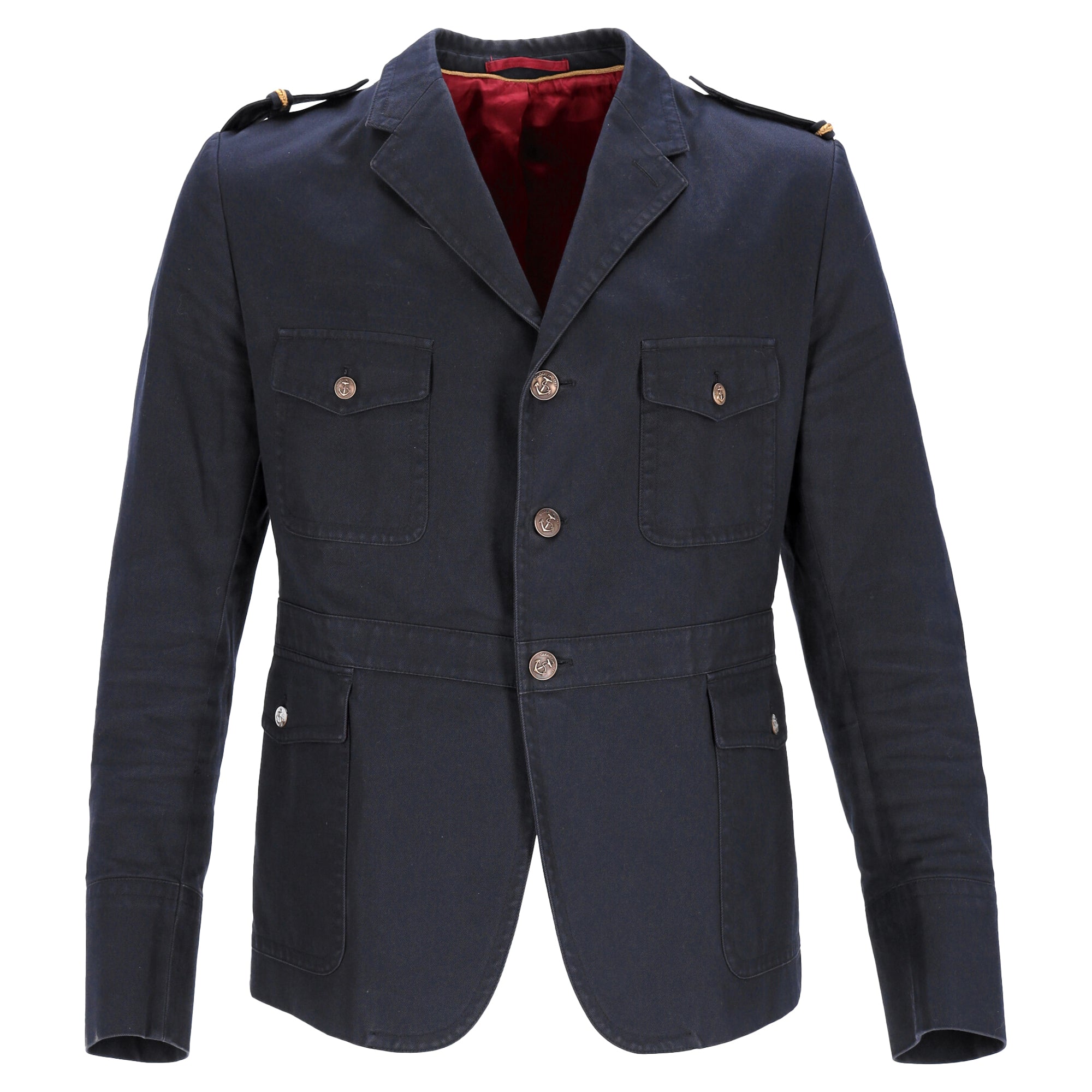 Men's Gucci Military field Blazer with Pockets in Navy Blue Cotton