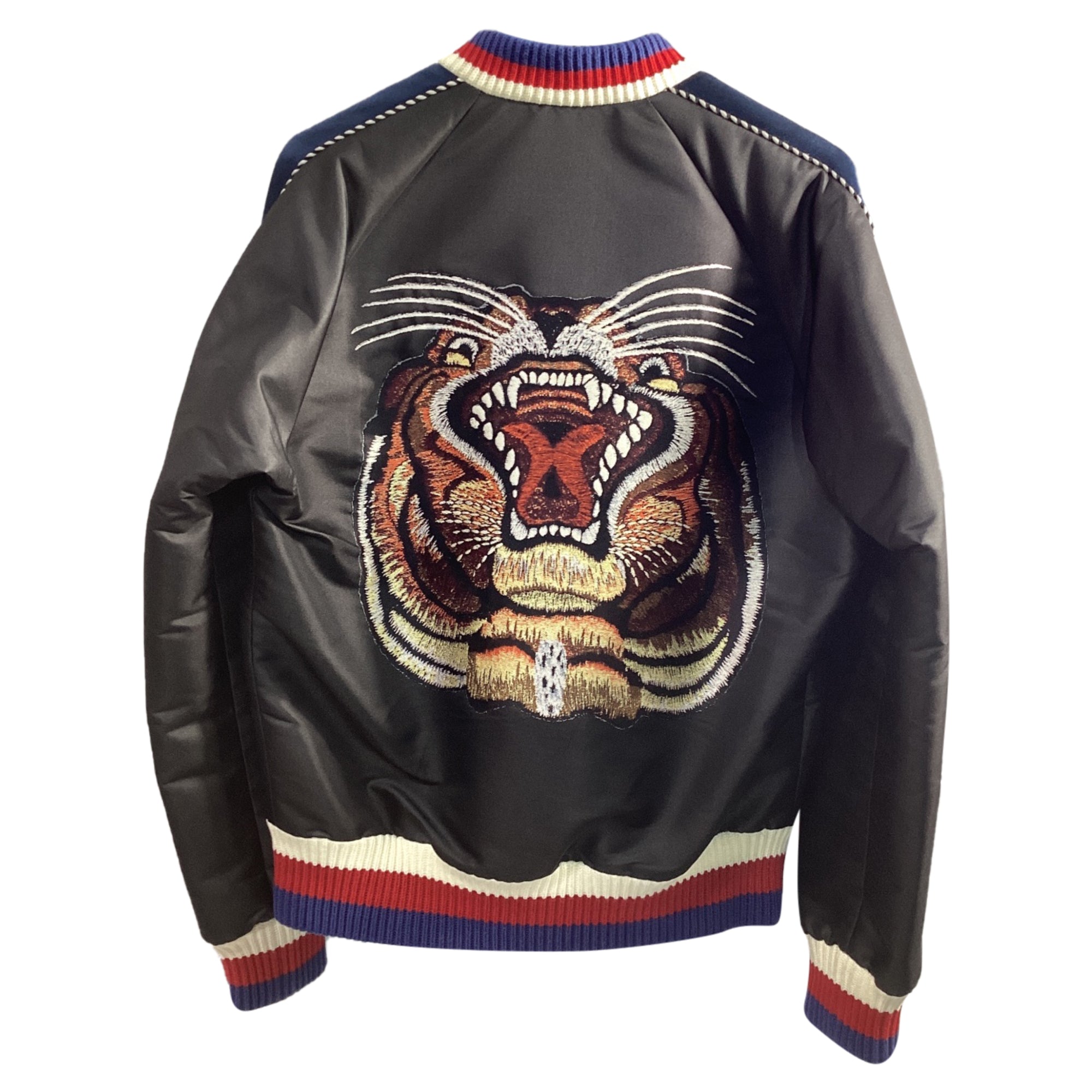 Men's Gucci Panther-Embroidered Bomber Jacket Black Satin