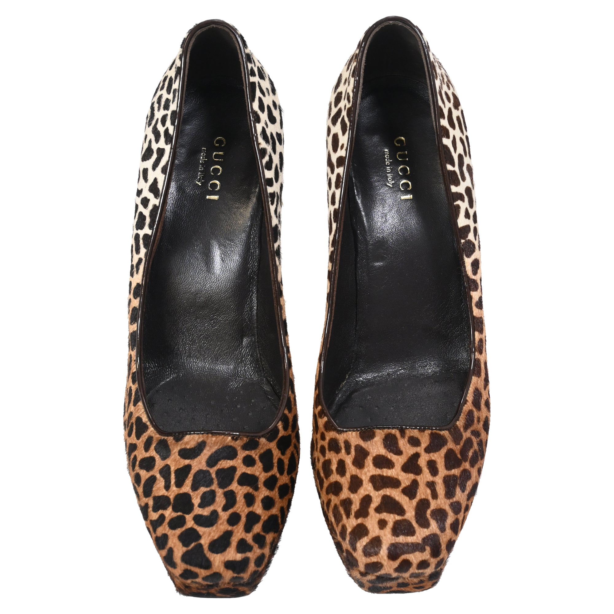 Women's Gucci Square Toe Pumps in Animal Print Ponyhair