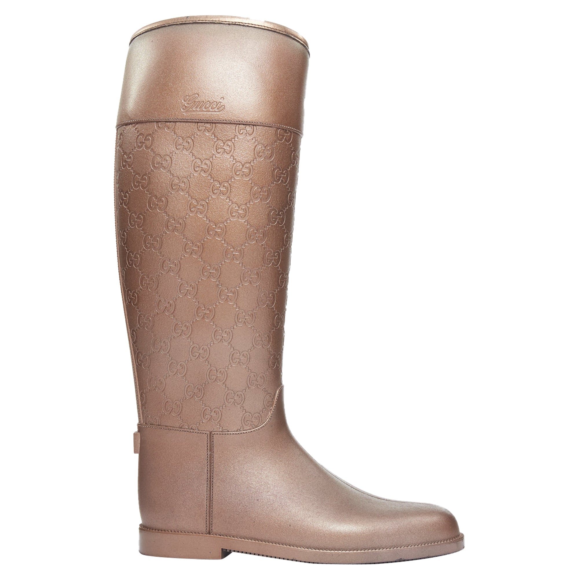 Women's Gucci bronze rubber rainboots