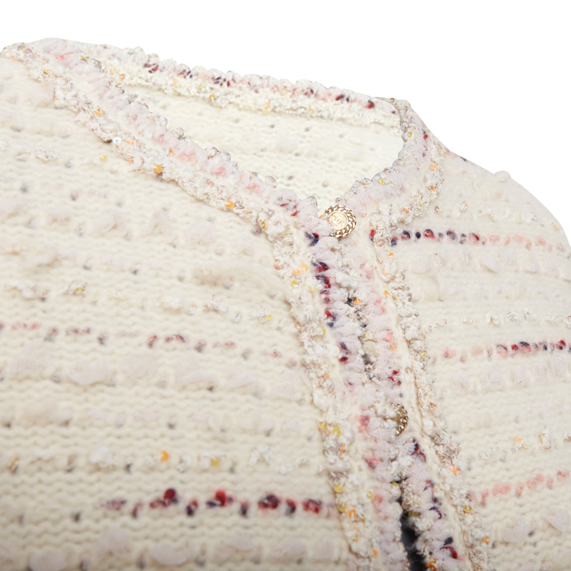 Women's Chanel cream pink tweed CC cardigan