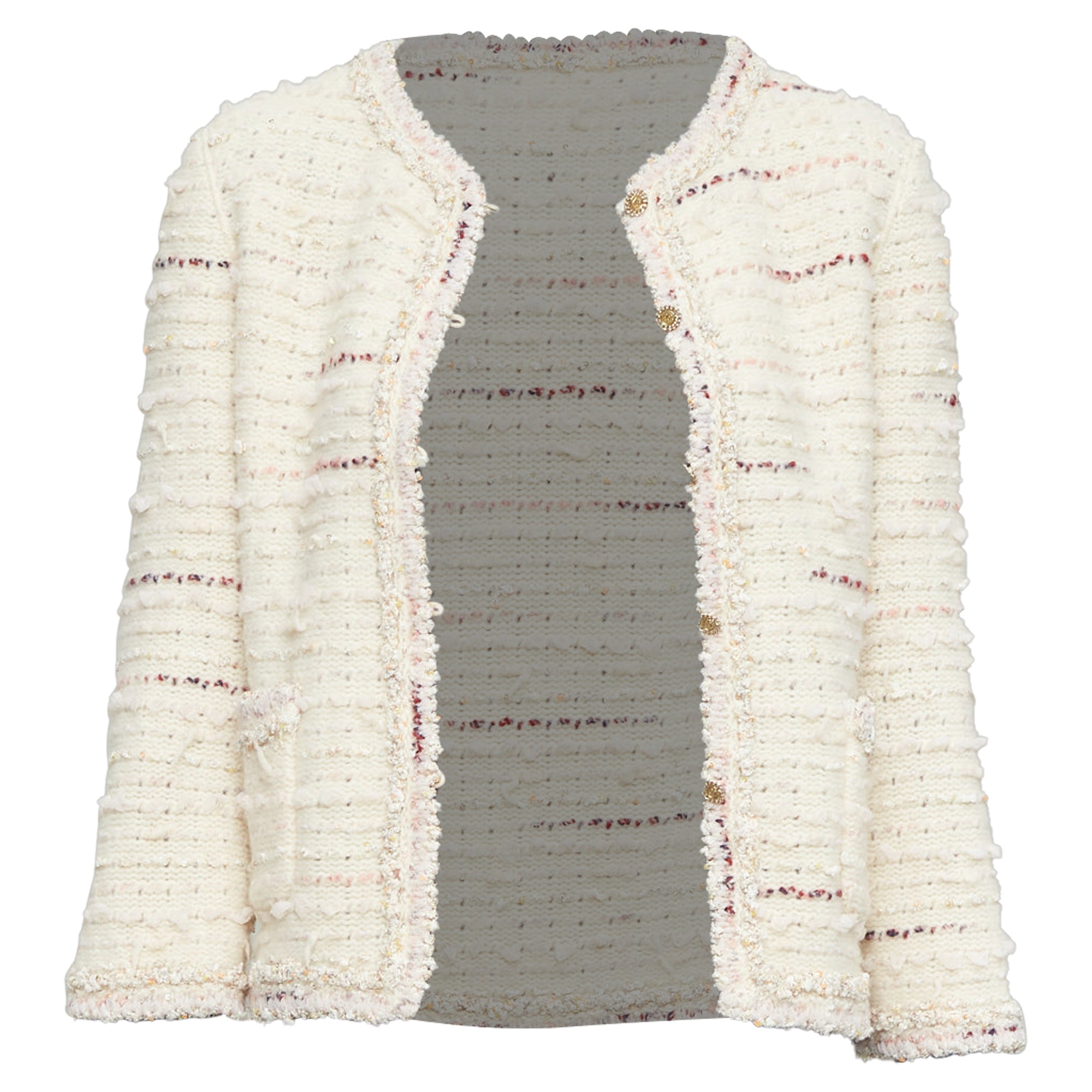 Women's Chanel cream pink tweed CC cardigan