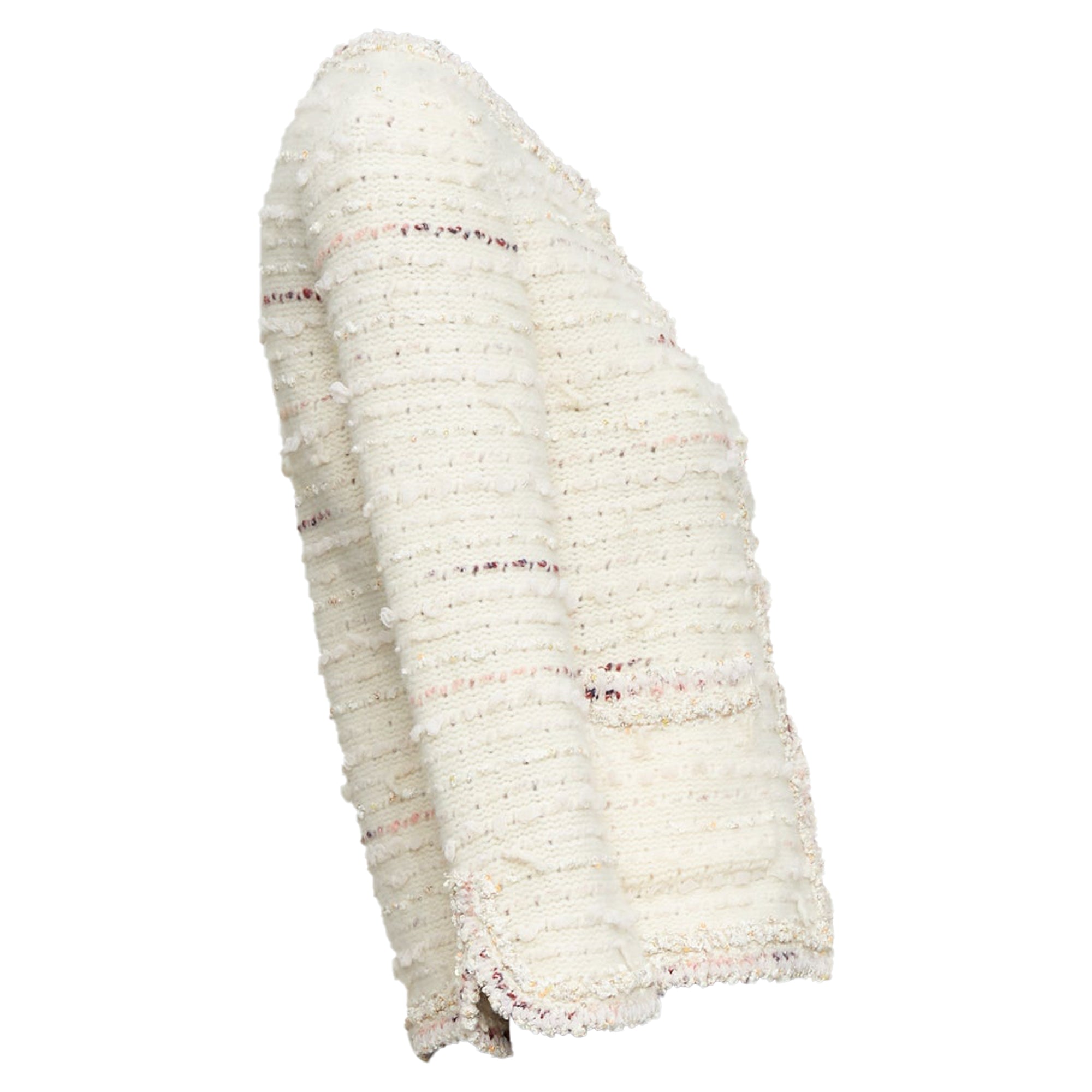 Women's Chanel cream pink tweed CC cardigan