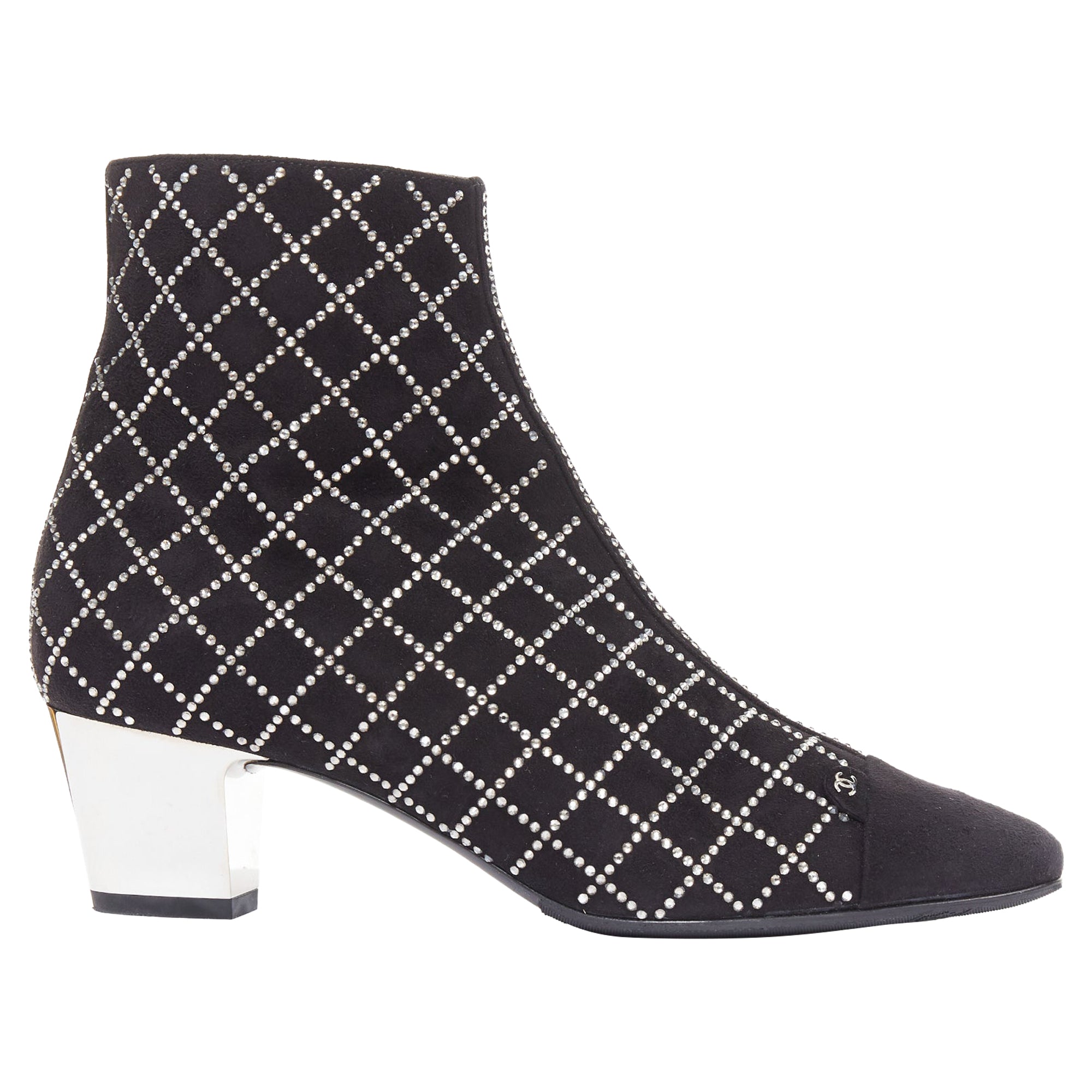Women's Chanel black suede crystal heel boots