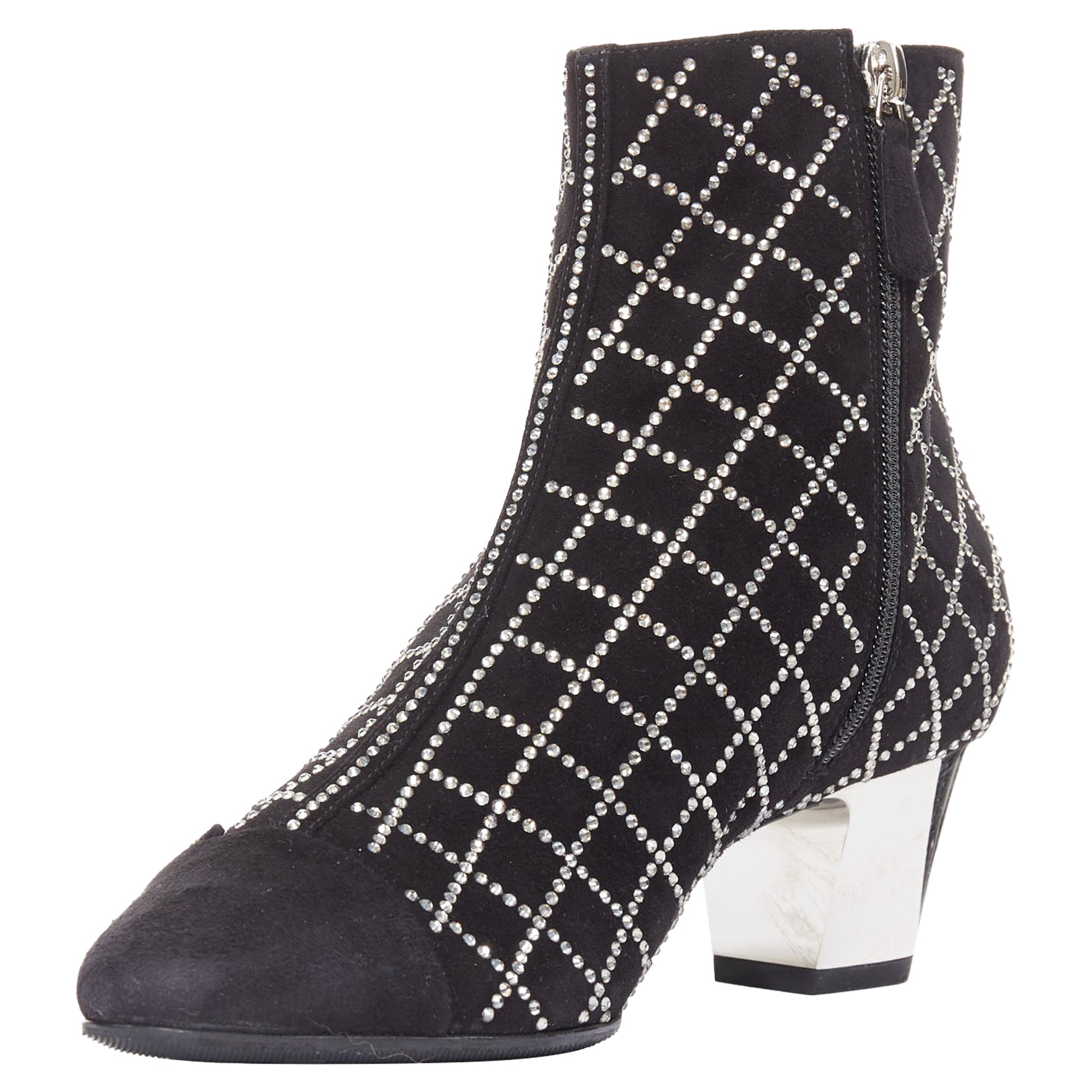 Women's Chanel black suede crystal heel boots