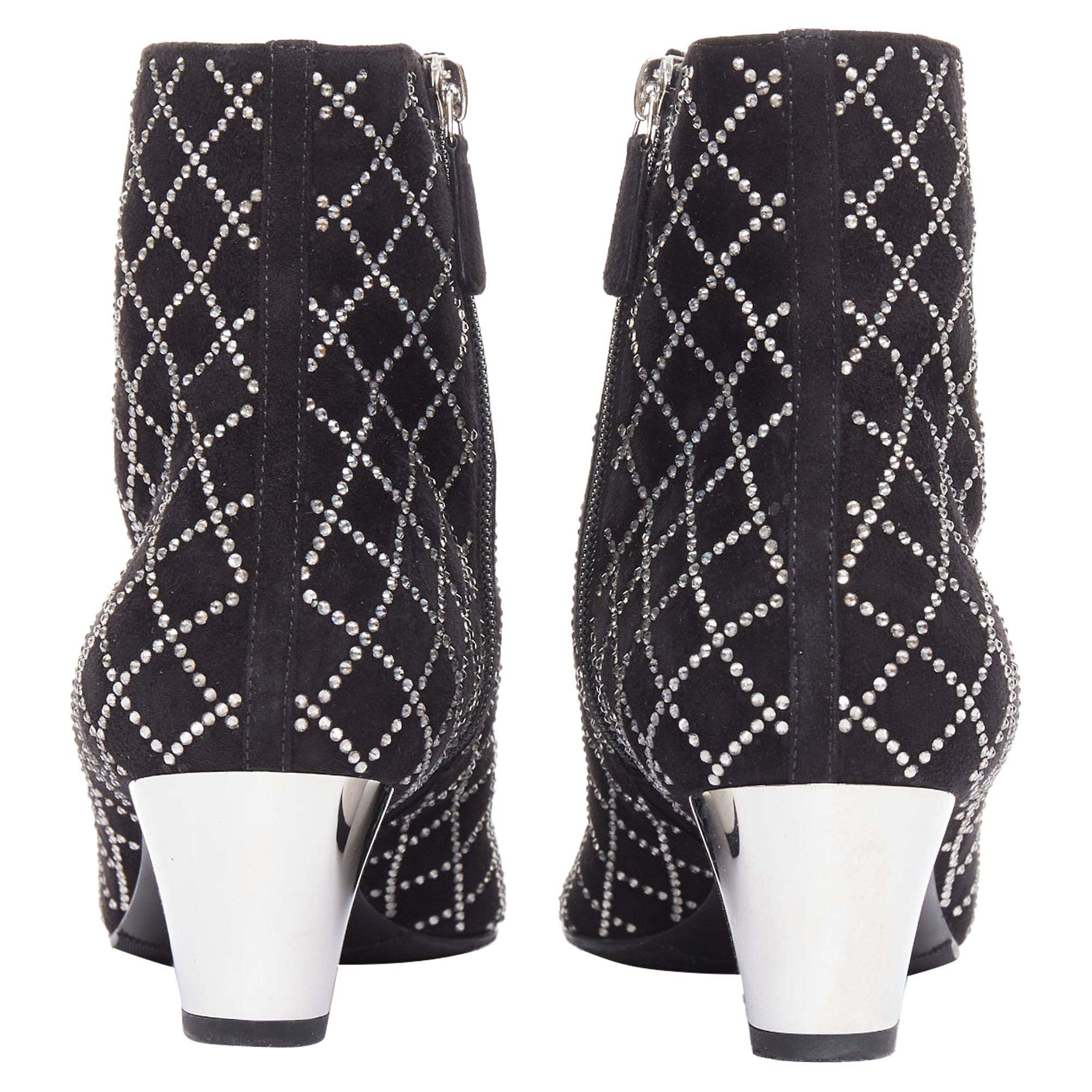 Women's Chanel black suede crystal heel boots